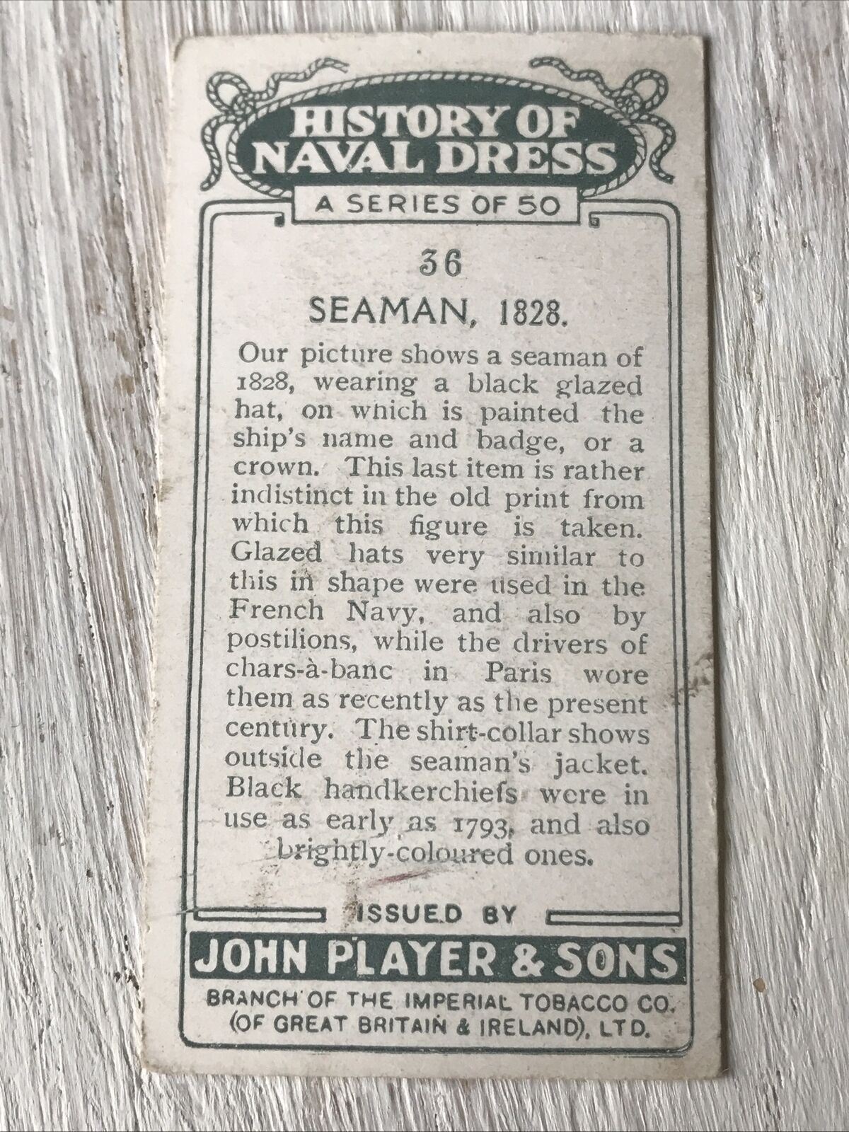 Players Cigarettes Card History Of Naval Dress 36 Seaman 1828 French Navy