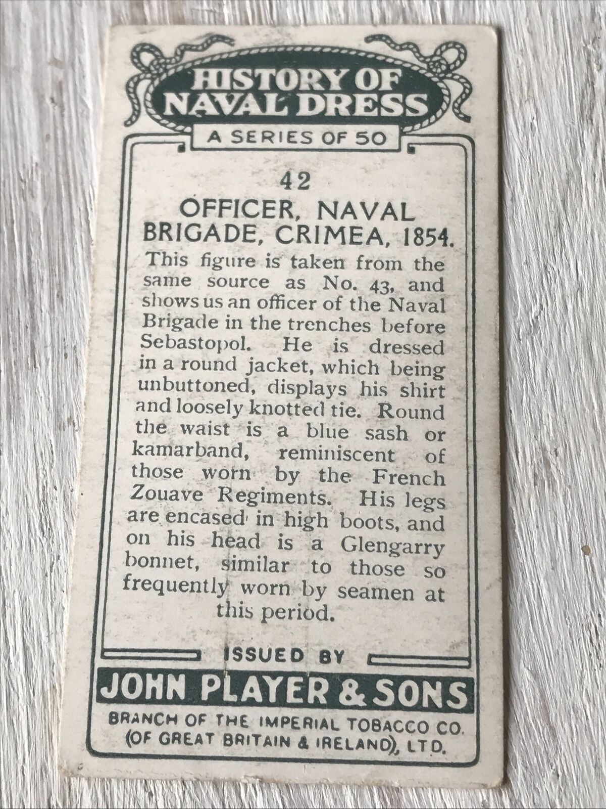 Players Cigarettes Card History Of Naval Dress 42 Officer Naval Brigade Crimea