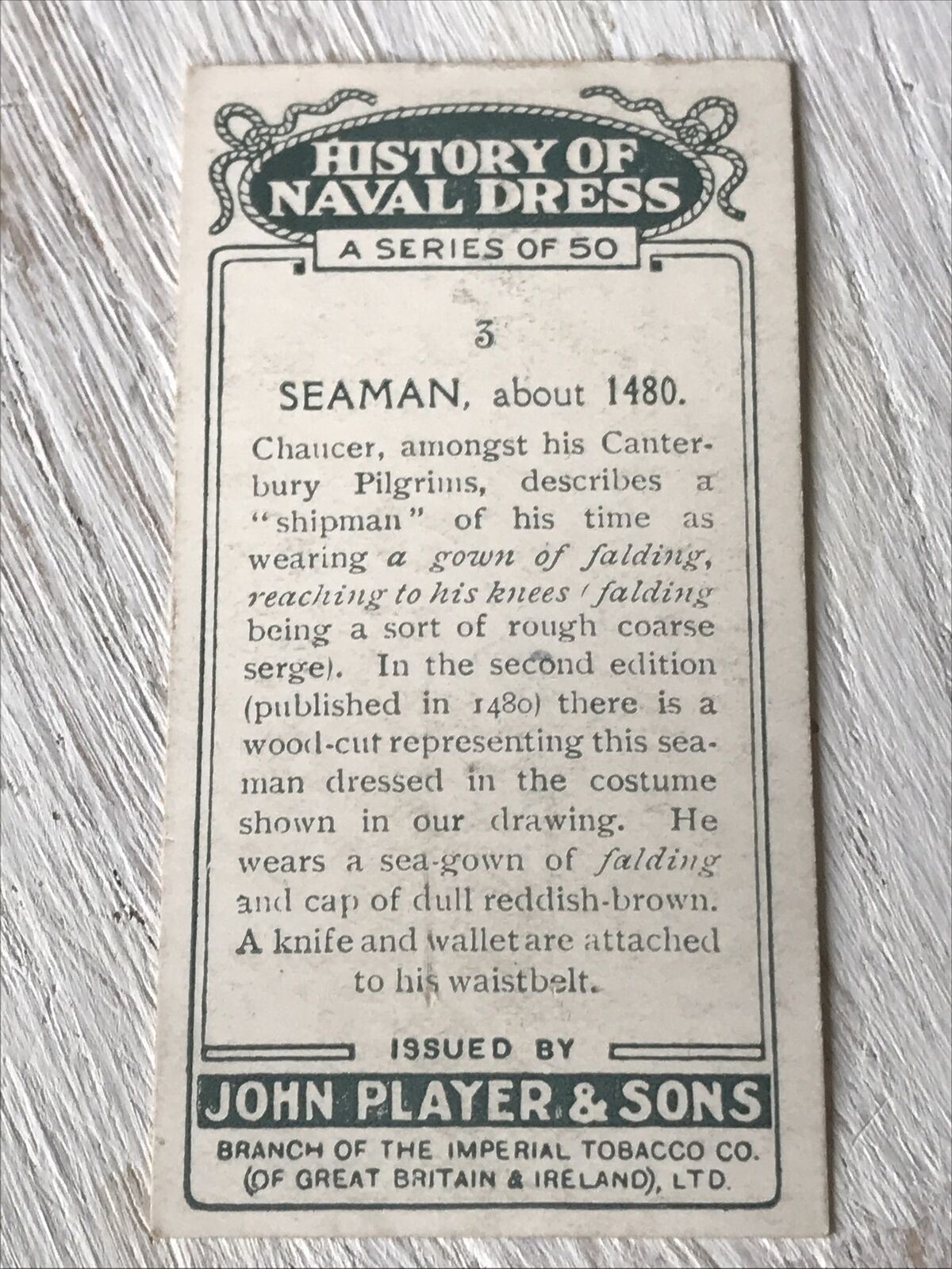 Players Cigarettes Card History Of Naval Dress Seaman 1480 Vintage Picture