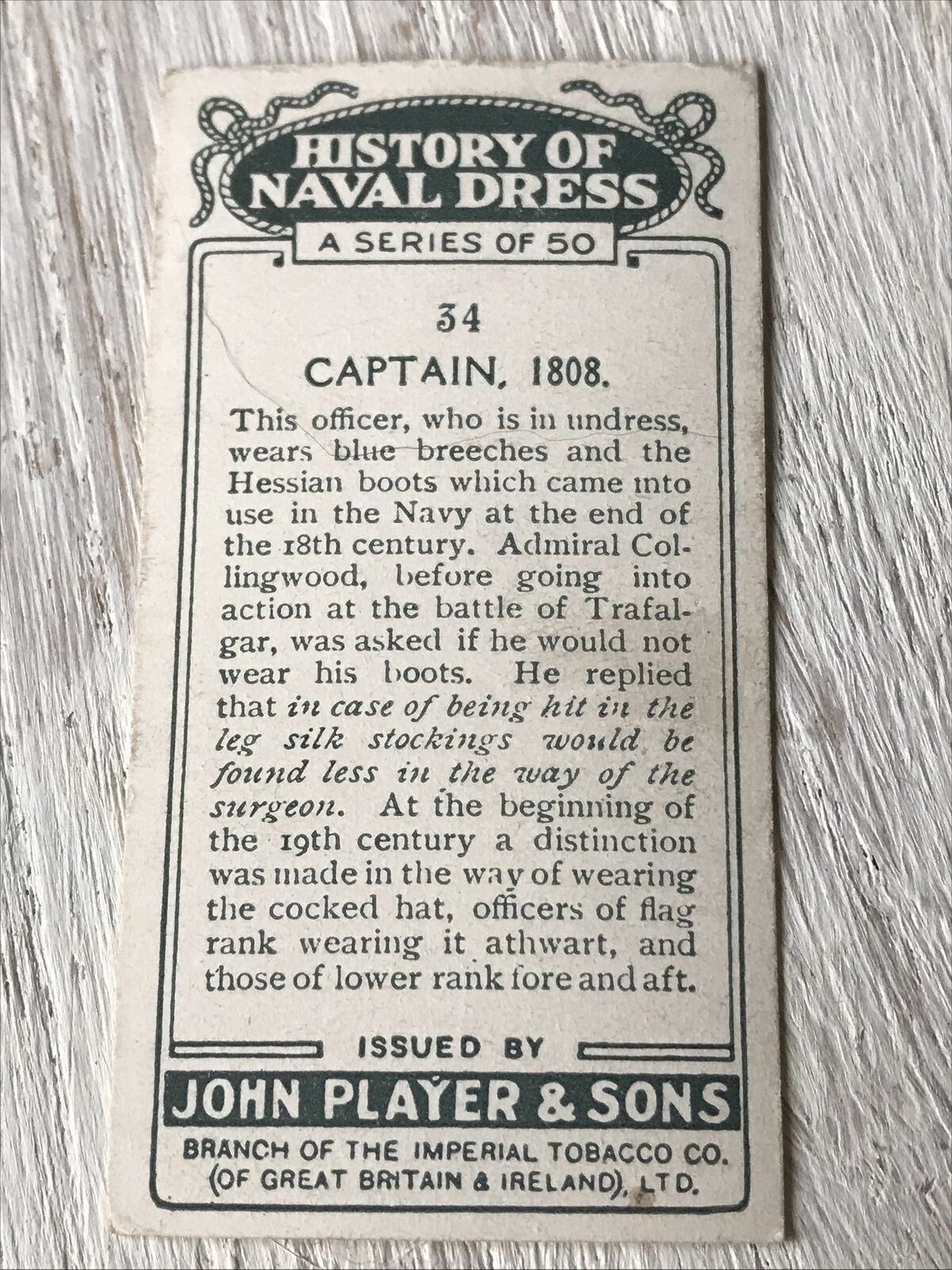 Players Cigarettes Card History Of Naval Dress 34 Captain 1808 Navy Officer