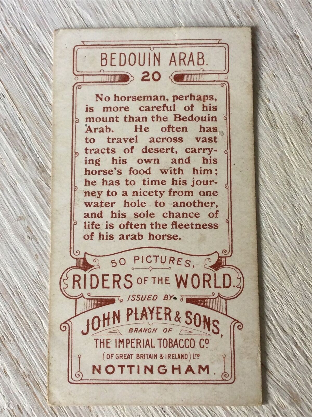 PLAYER'S Cigarette Card Riders Of The World Bedouin Arab 20