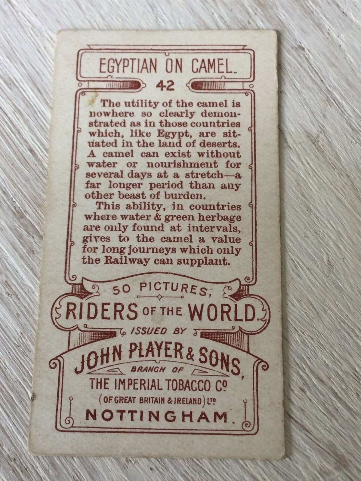 PLAYER'S Cigarette Card Riders Of The World EGYPTIAN ON CAMEL no.42