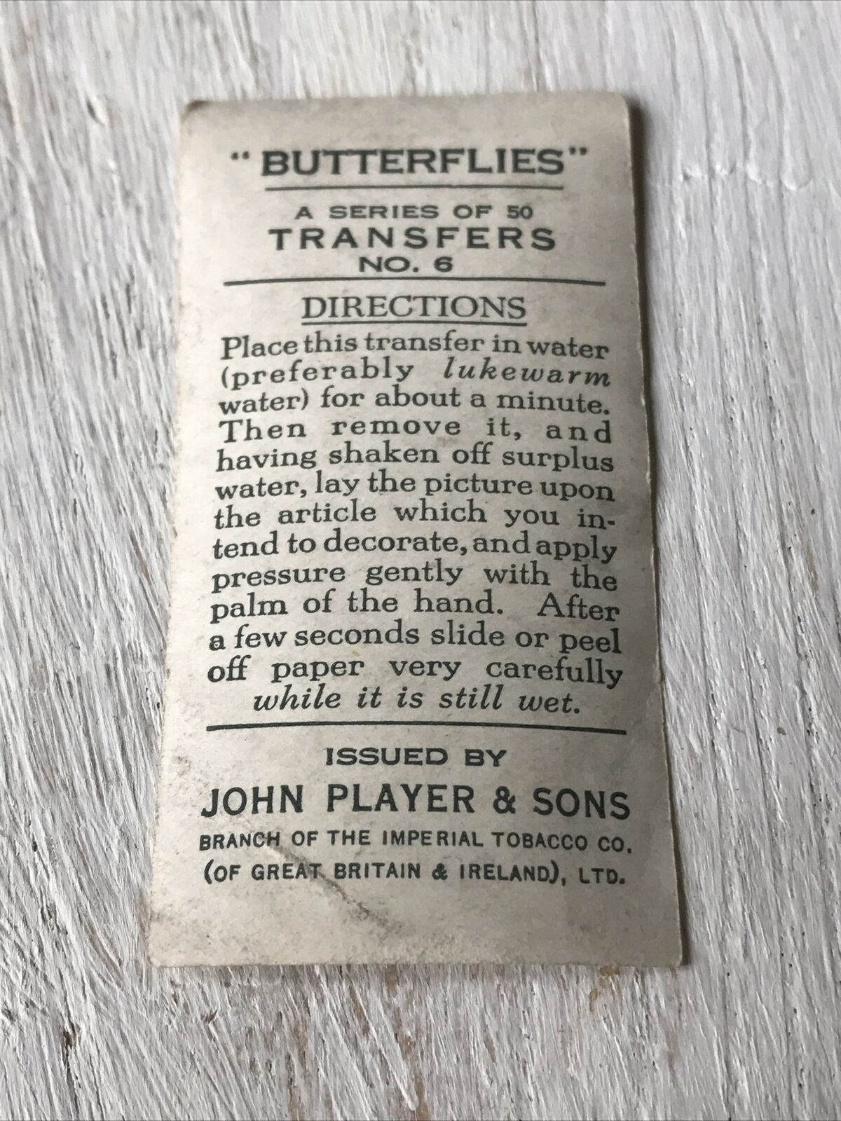 Players Cigarette Card TRANSFER Butterflies No 6 GB Clouded Yellow Vintage 1930s