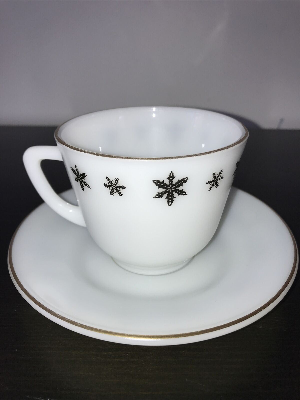 Vintage Pyrex JAJ Gaiety Snowflake Cup And Saucer. Great For Christmas