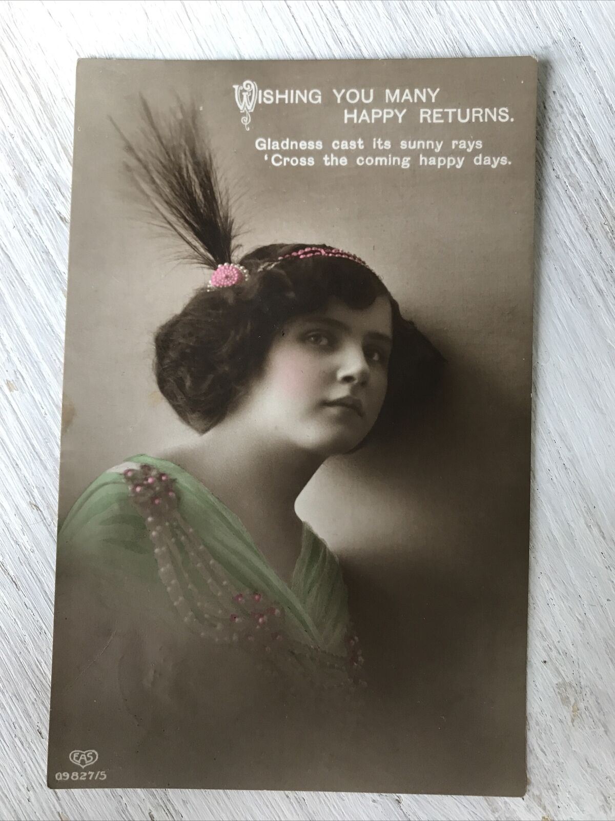 Vintage Birthday Greetings Postcard Real Photograph Woman In 1920s/30s Outfit RP