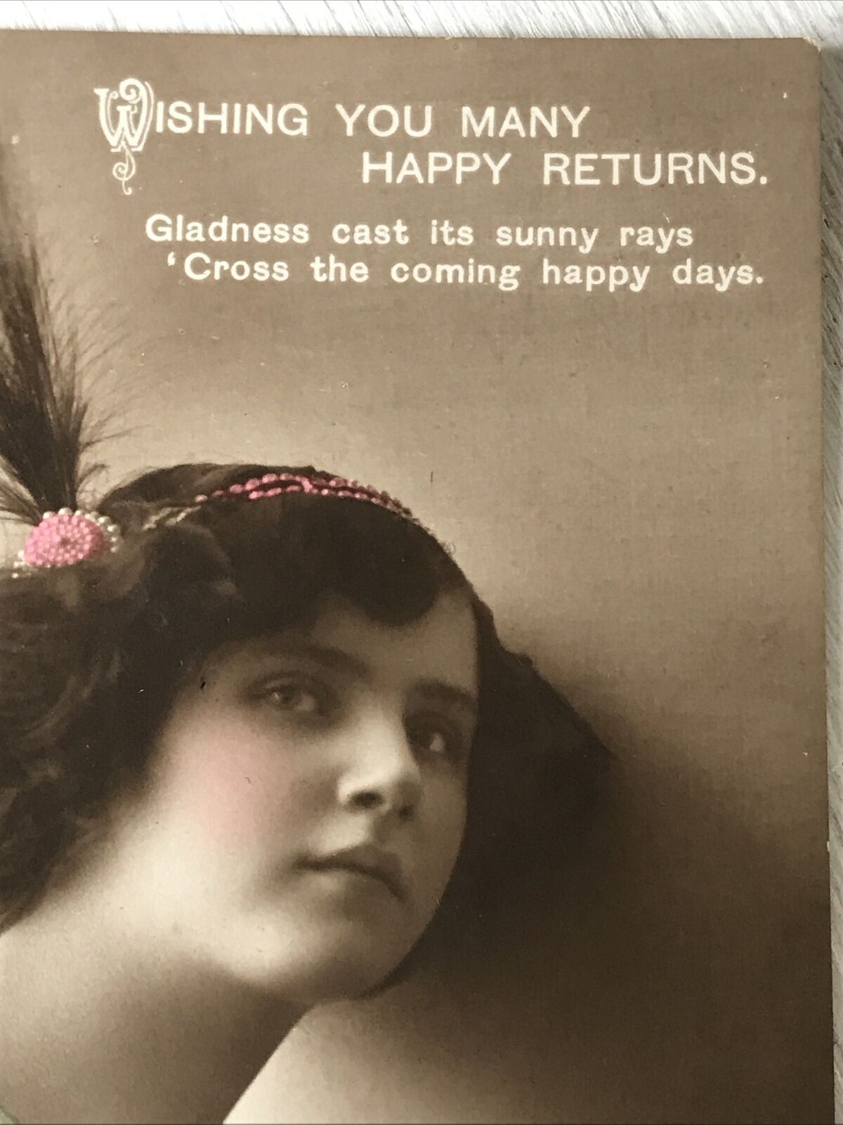 Vintage Birthday Greetings Postcard Real Photograph Woman In 1920s/30s Outfit RP