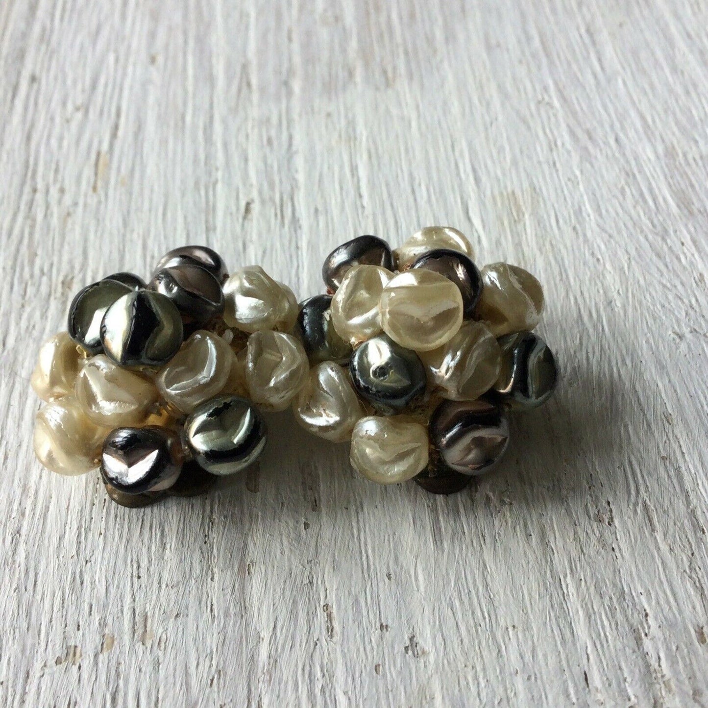 Vintage Clip On Earrings. Simulated Pearl Cluster. Pearl And Grey. Classic Desig