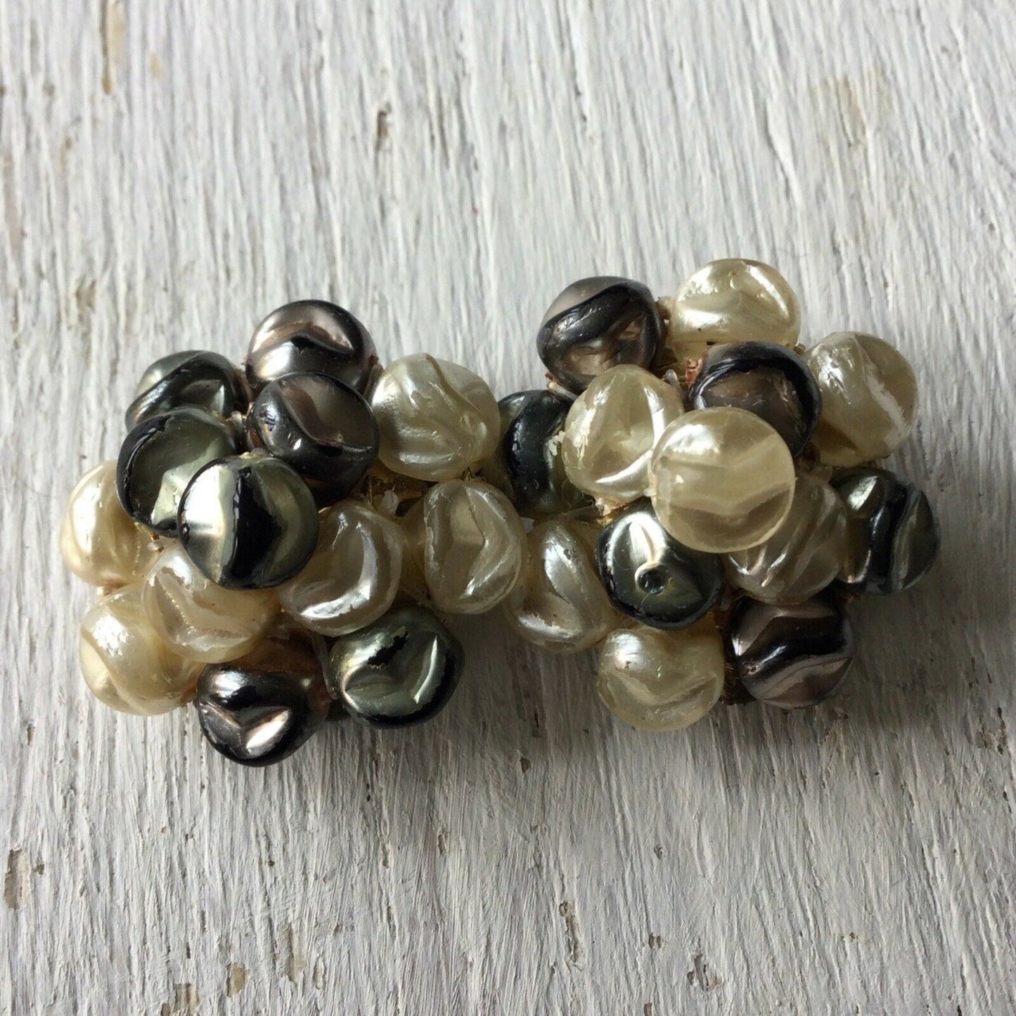 Vintage Clip On Earrings. Simulated Pearl Cluster. Pearl And Grey. Classic Desig