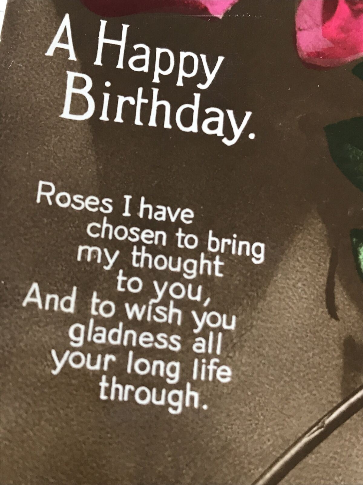 Vintage Birthday Grettings Postcard Pink Rose Sepia Photo Happy Poem 1920s