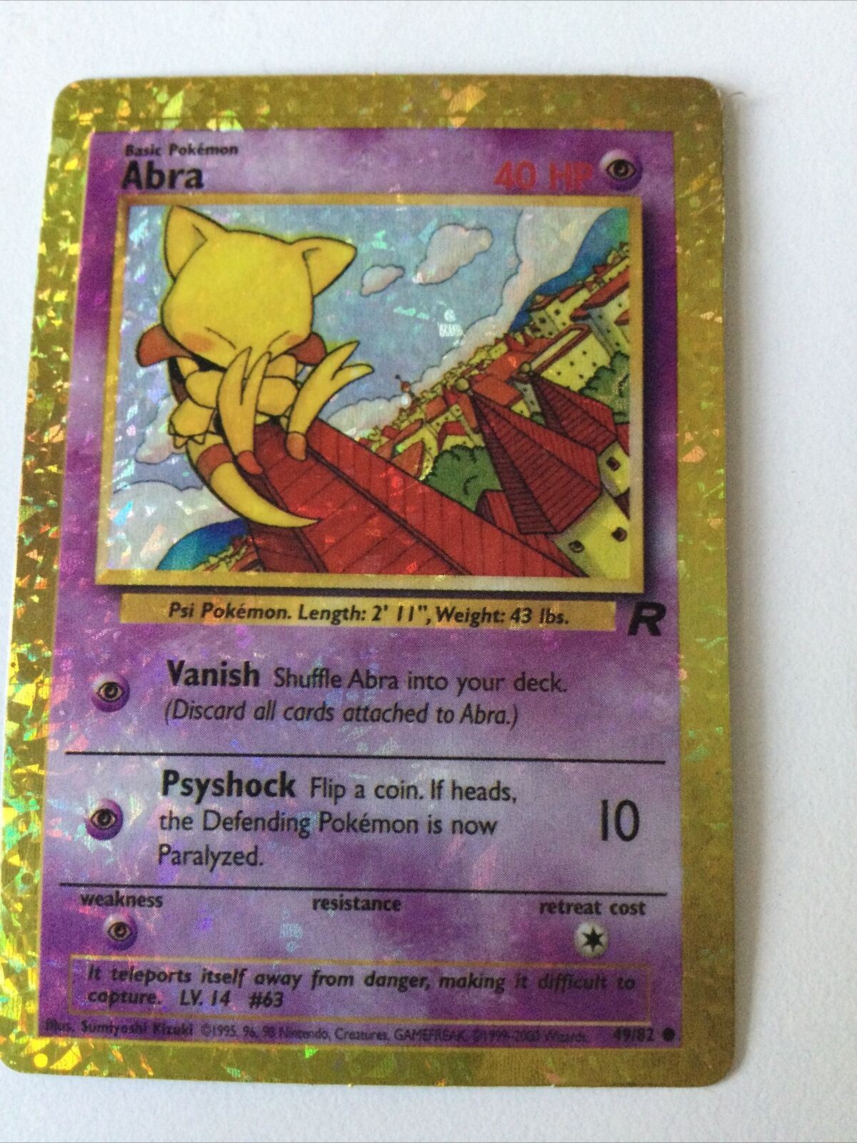 Pokemon Vending STICKER Unused 1999 Holo 49/82 ABRA Ex Cond vintage 90s