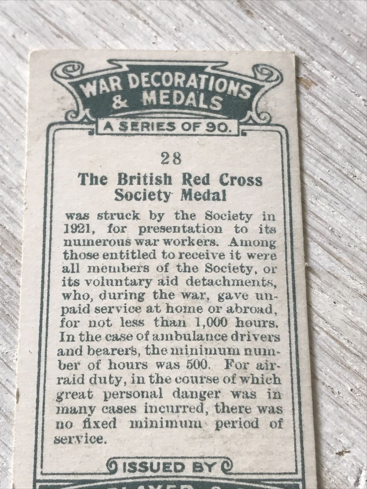 Players Cigarettes Card War Decorations & Medals 28 British Red Cross Society