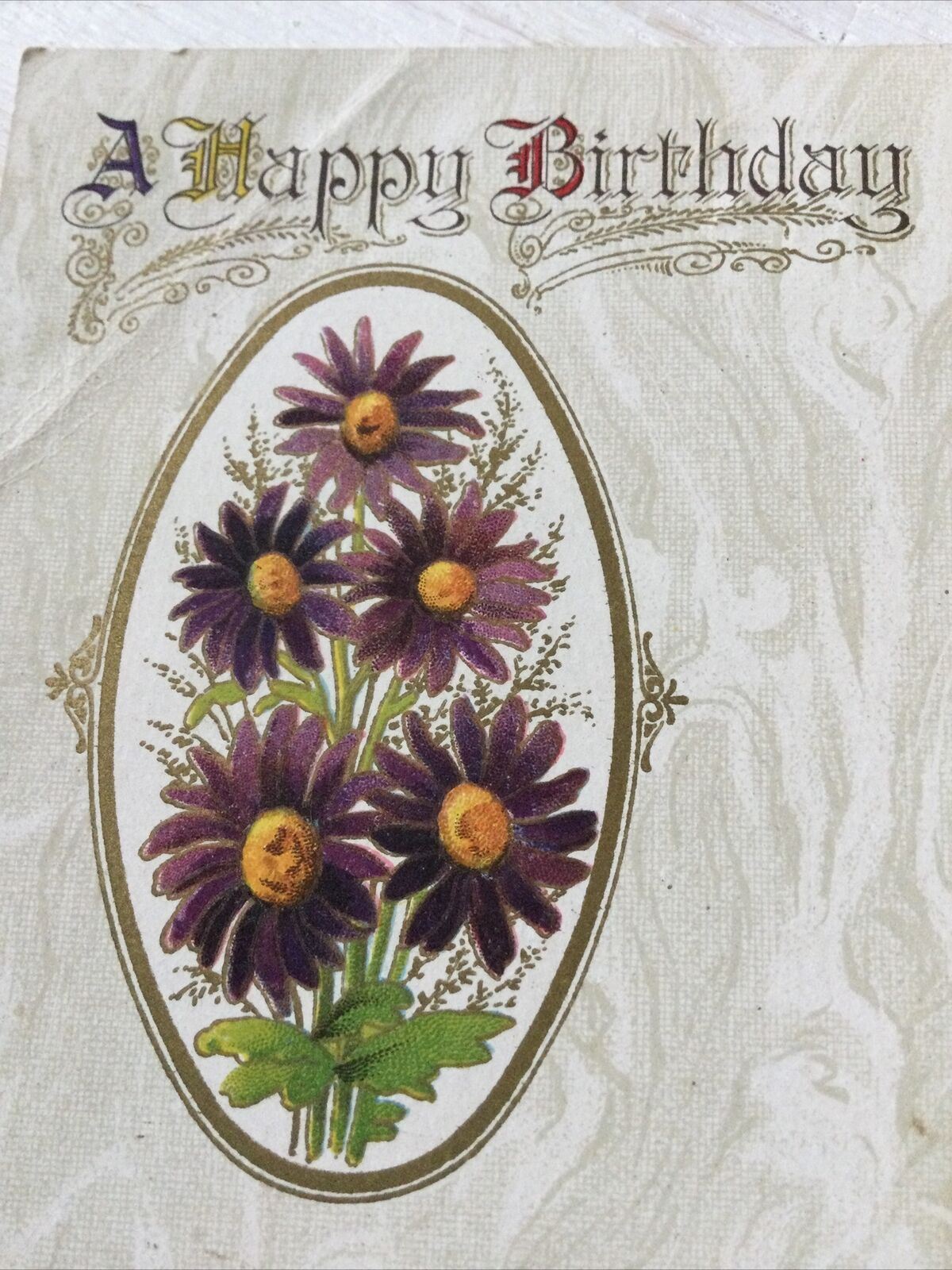 Vintage Birthday Greetings Postcard Card 1920 Flowers Colourful Poem Pretty