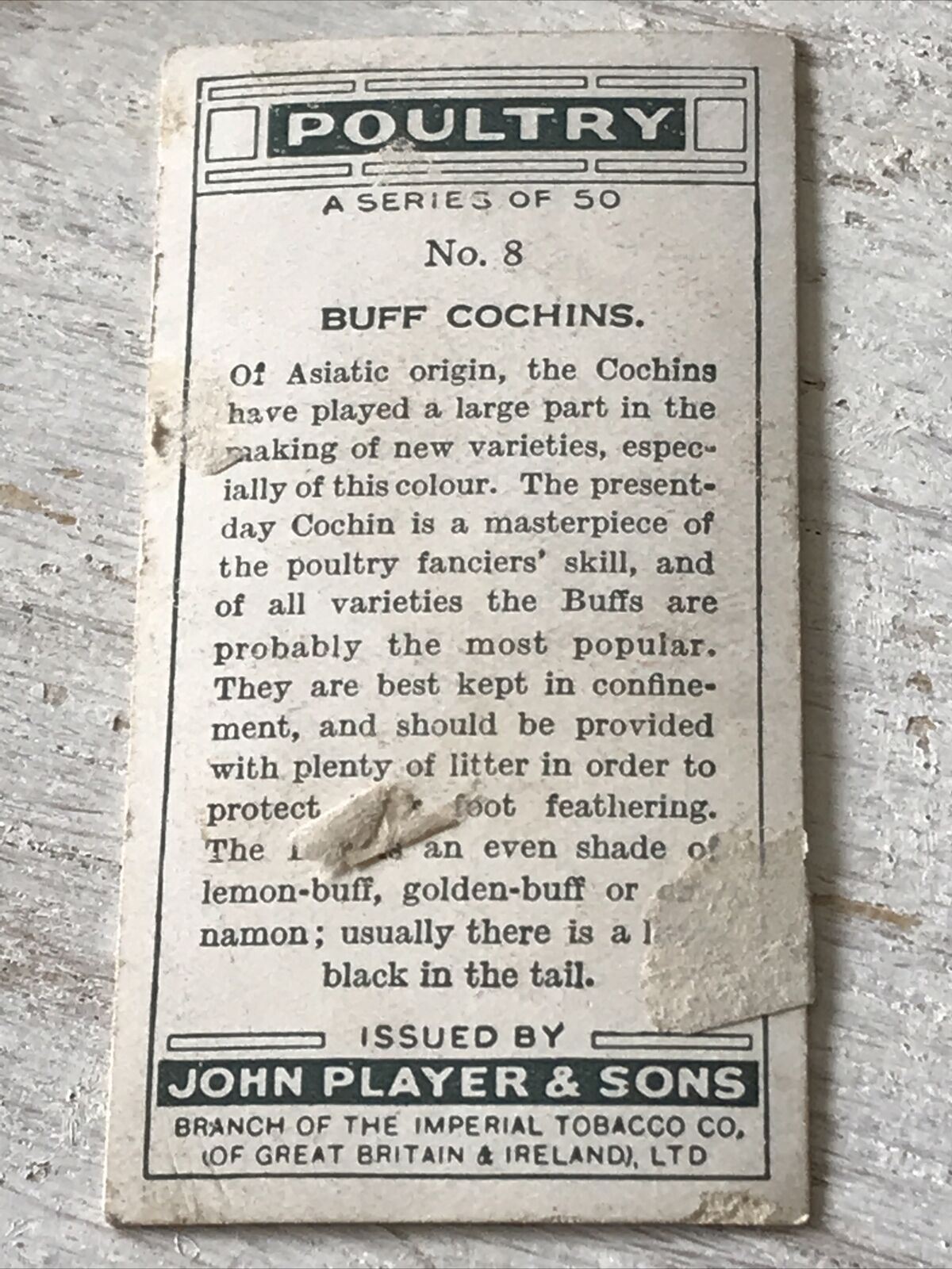 Players Cigarette Card Poultry No.8 Buff Cochins Hens 1931 1930s Vintage