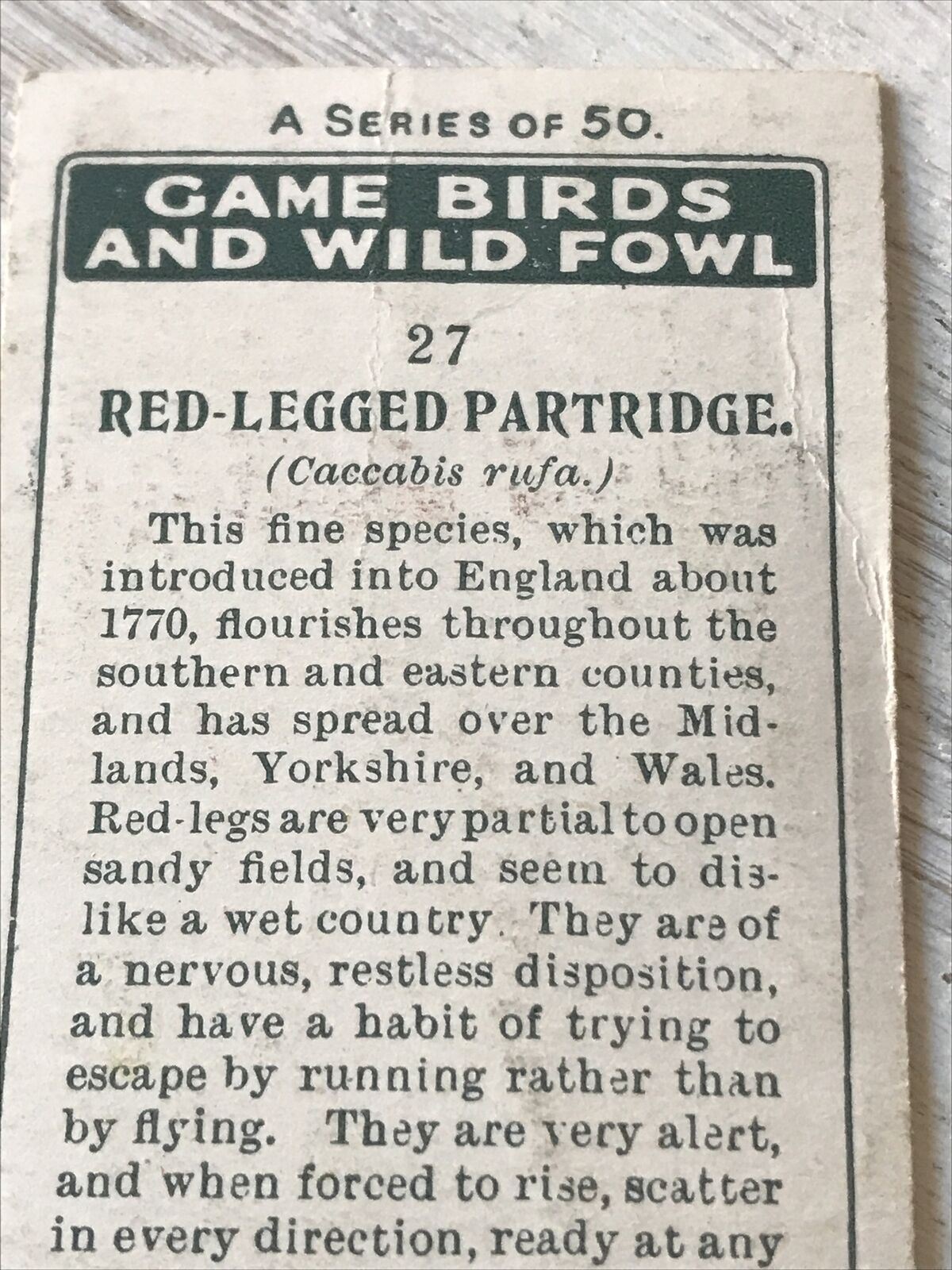 Players Cigarette Card Game Birds & Wild Fowl. 27 Red Legged Partridge Vintage