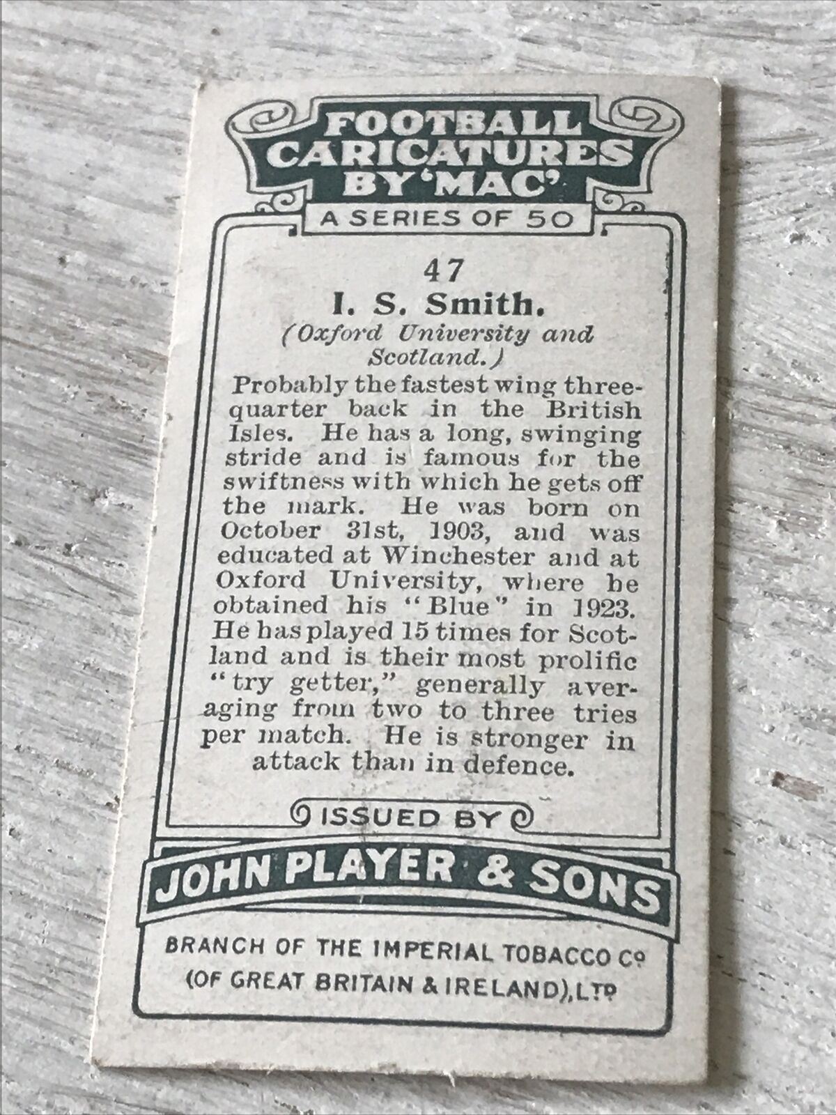 Players Cigarette Card Football Caricatures By Mac 47 I S Smith Oxford