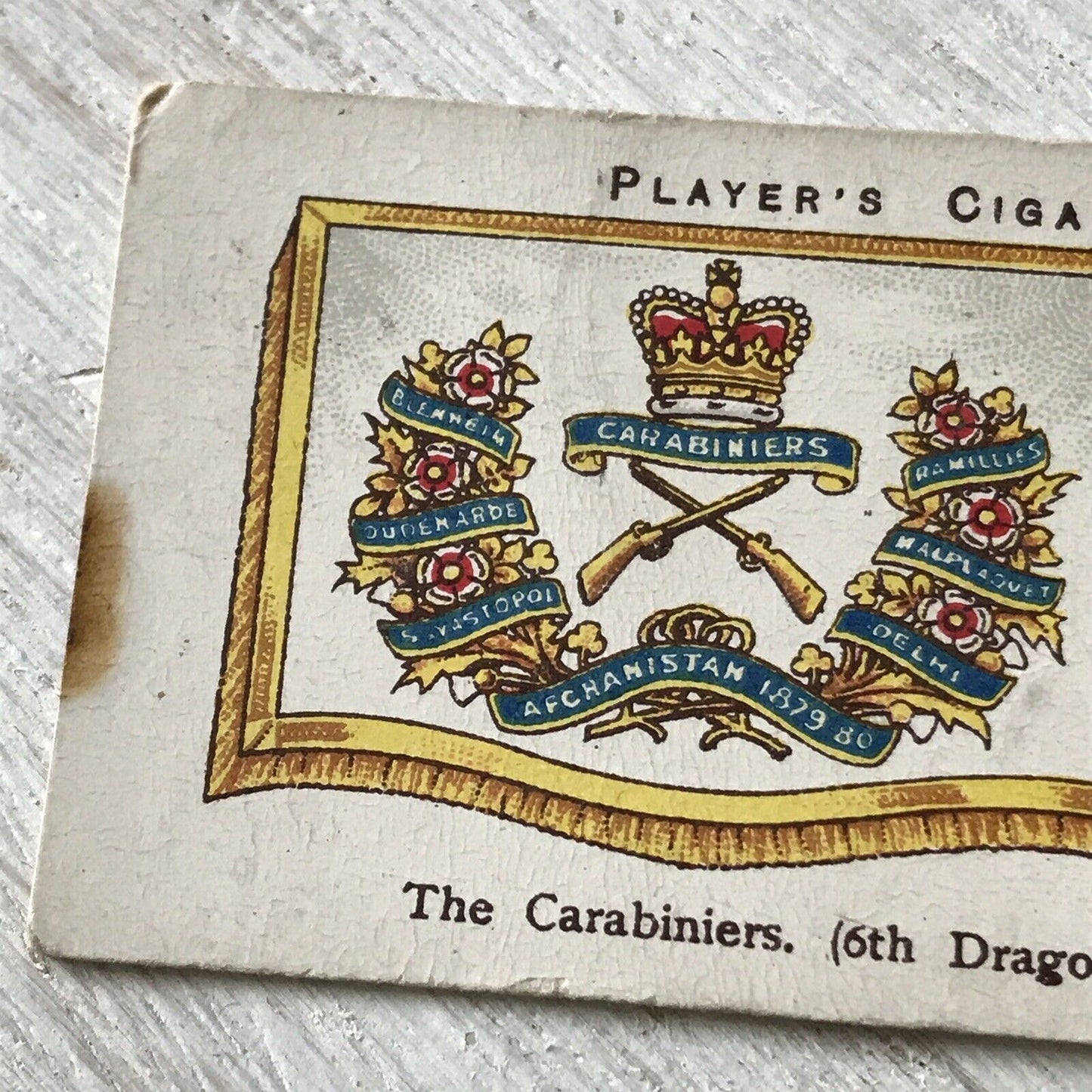 Players Cigarette Card Drum Banners & Cap Badges Carabiniers 6th Dragoon Guards