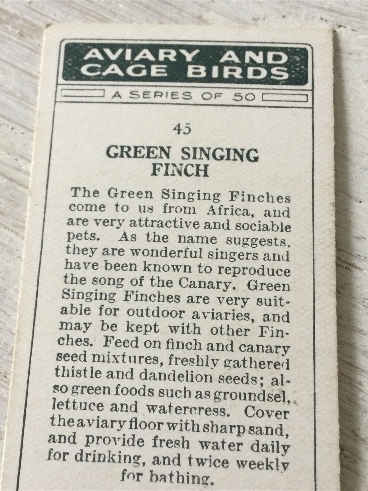 Players Cigarette Card Aviary & Cage Birds 45 Green Singing Finch Africa