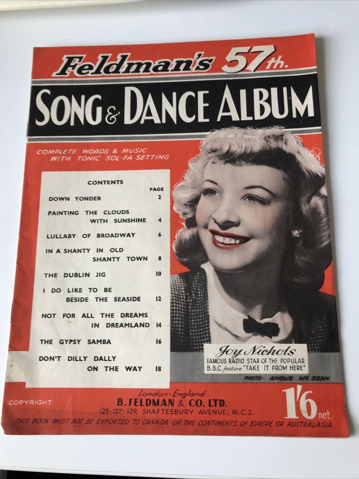 Vintage Sheet Music Feldmans 57th Song & Dance Album Joy Nichols Tonic Sol Fa