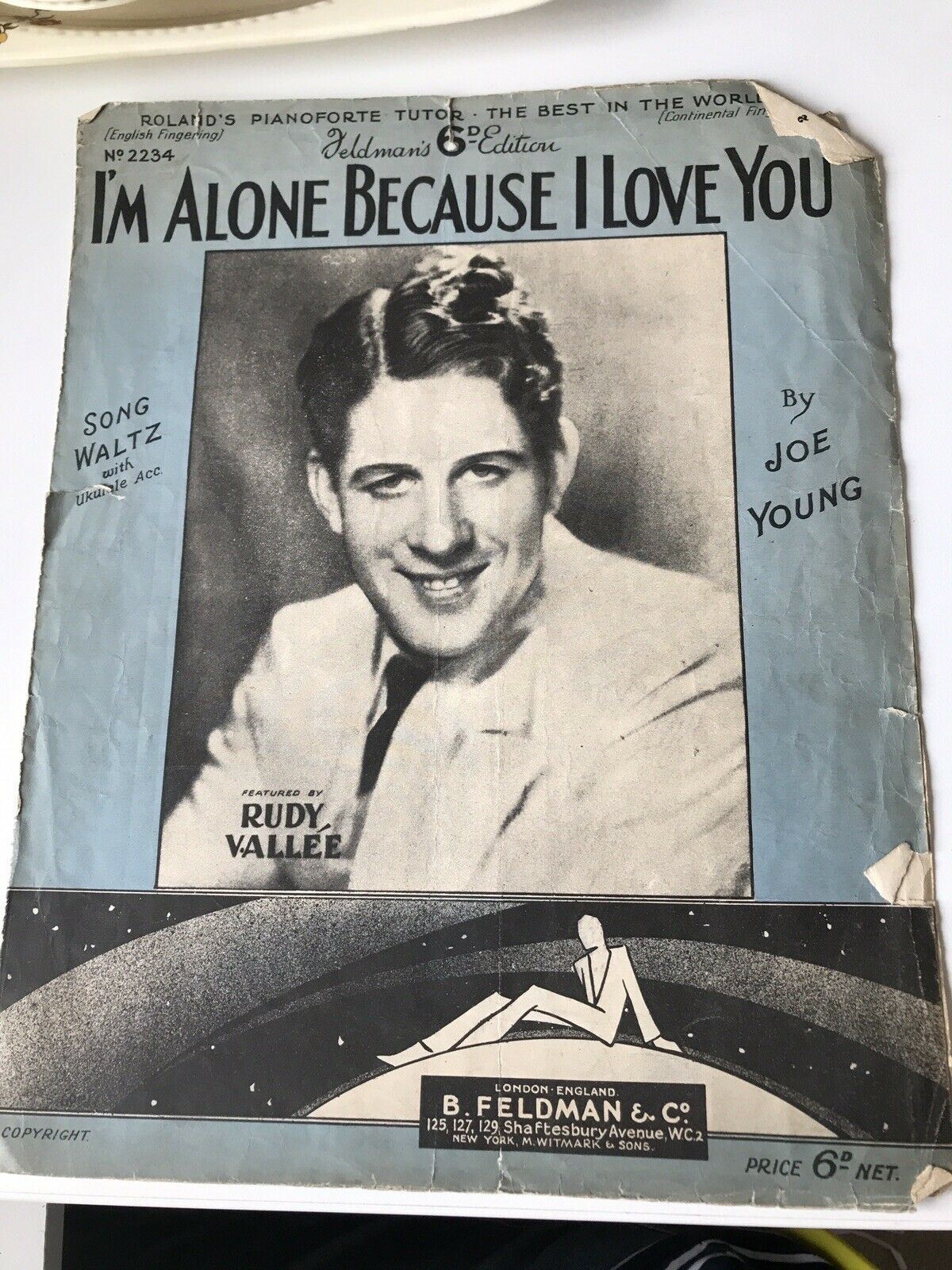 Vintage Sheet Music I'm Alone Because I Love You Rudy Vallee Piano Ukelele 1930