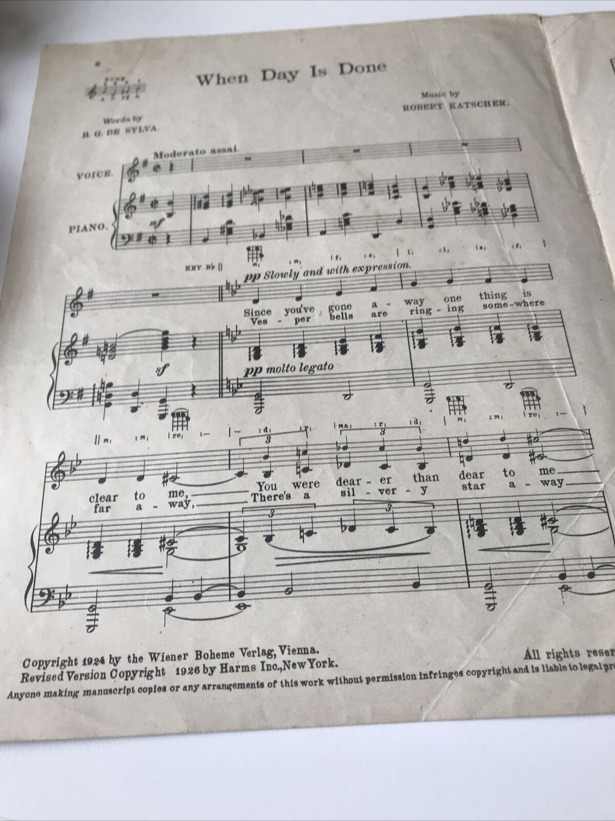 Vintage Sheet Music When Day Is Done Ambrose & His Orchestra Robert Katscher