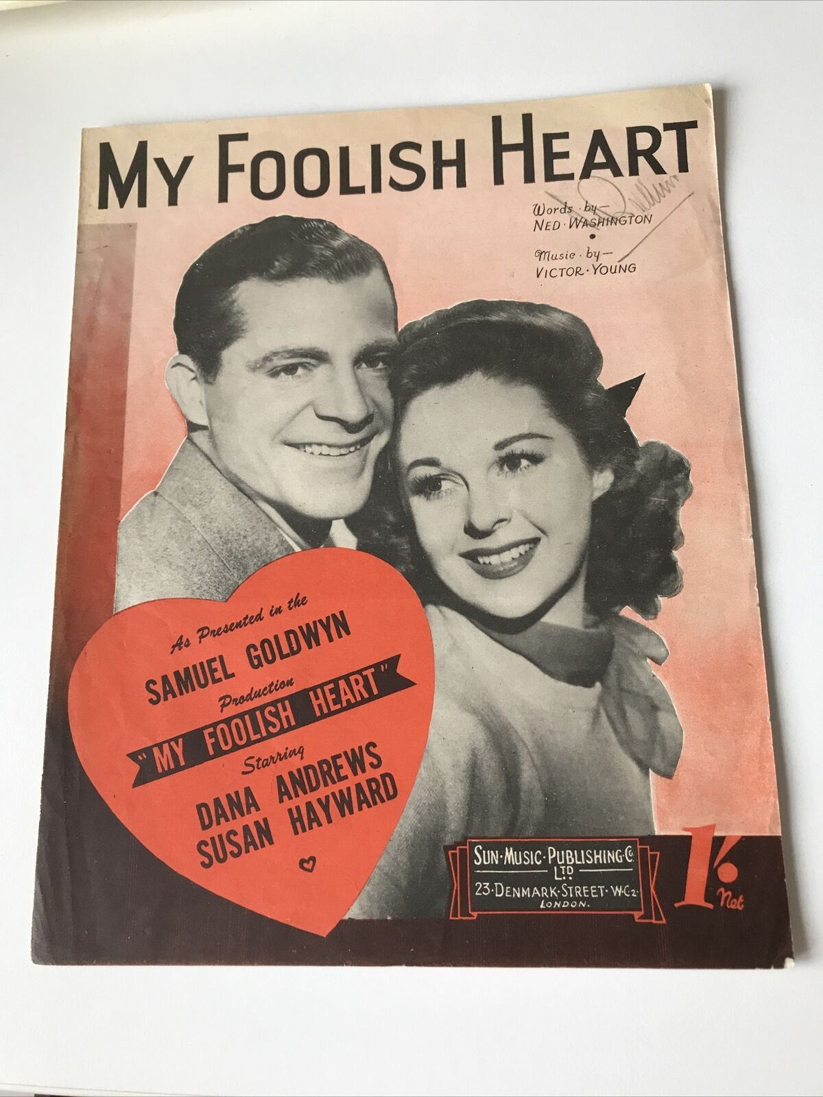 Vintage Sheet Music My Foolish Heart Film Movie Dana Andrews Susan Hayward