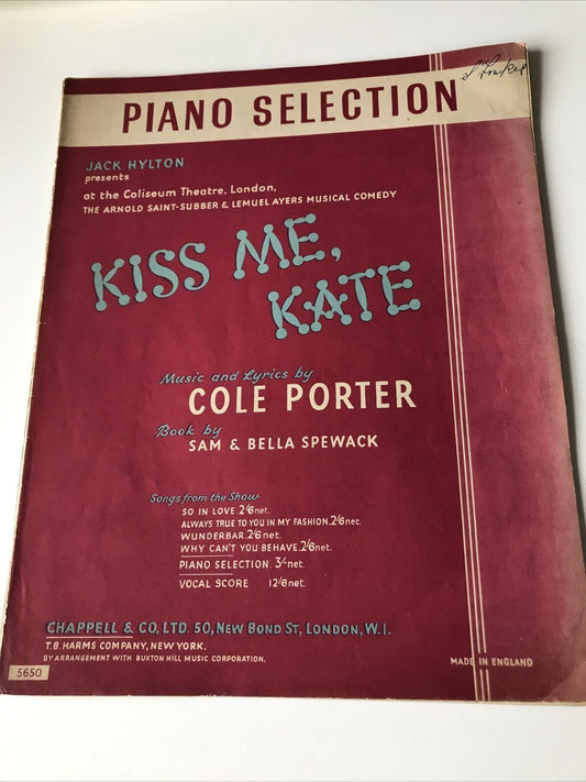 Vintage Sheet Music Book Piano Selection Kiss Me Kate Cole Porter 1940s Hylton