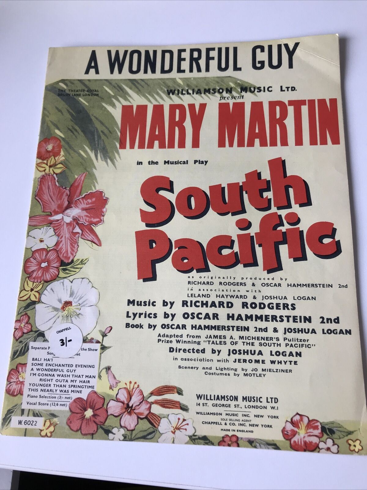 SOUTH PACIFIC Vintage Sheet Music Book Voice & Piano A Wonderful Guy Mary Martin