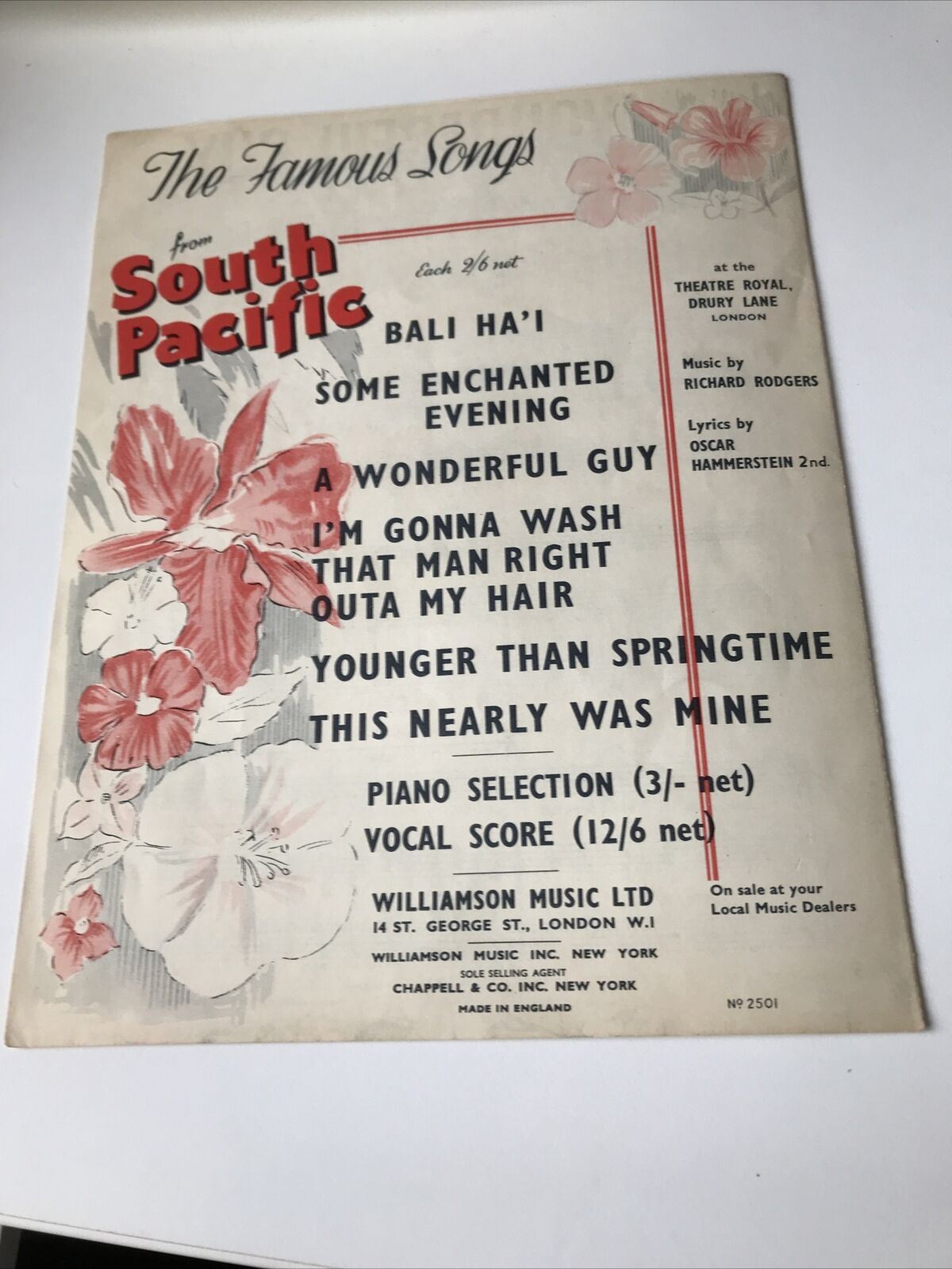 SOUTH PACIFIC Vintage Sheet Music Book Voice & Piano A Wonderful Guy Mary Martin