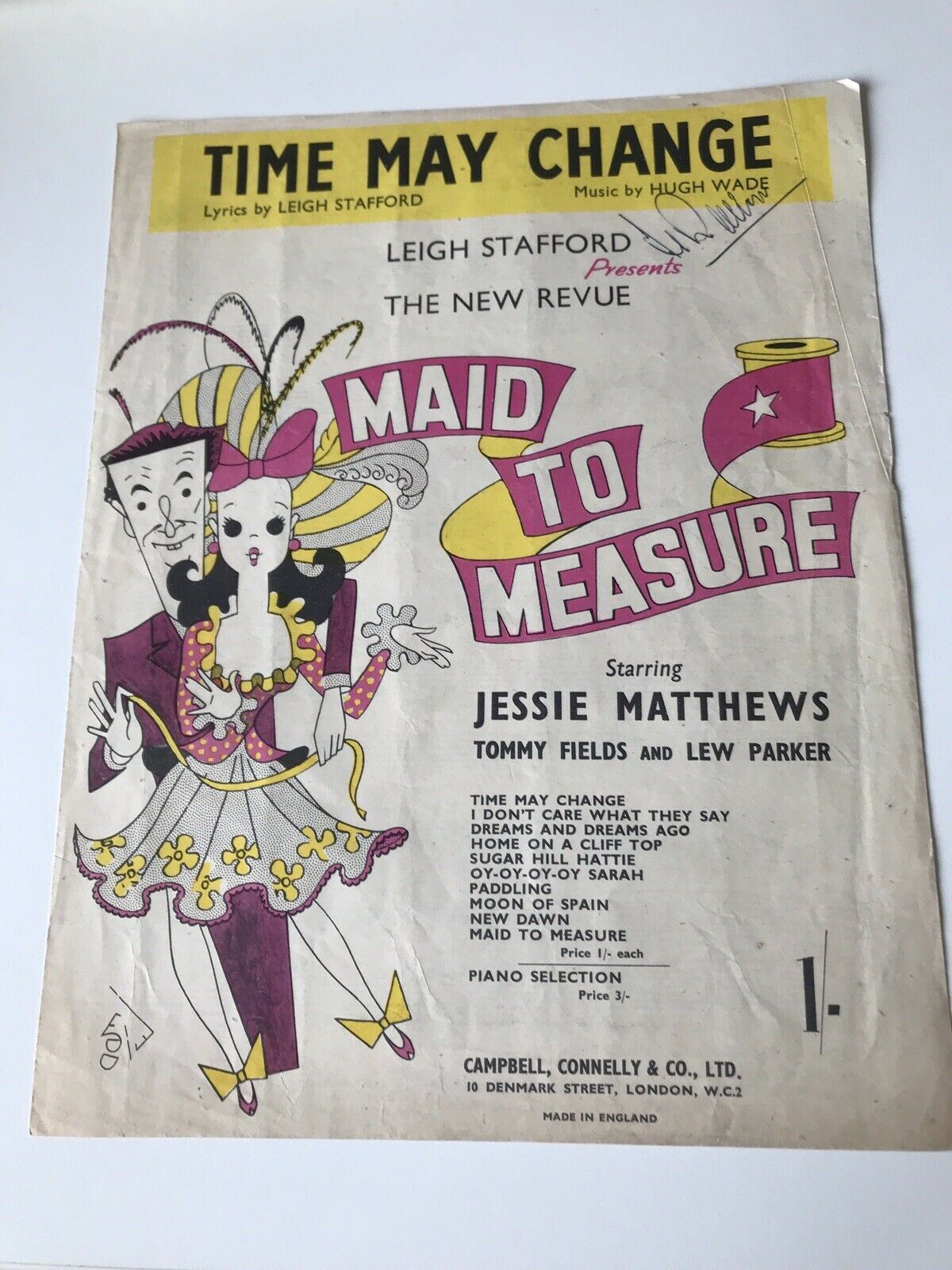 MAID TO MEASURE Vintage Sheet Music TIME MAY CHANGE Jessie Matthews 1948 DAMAGED