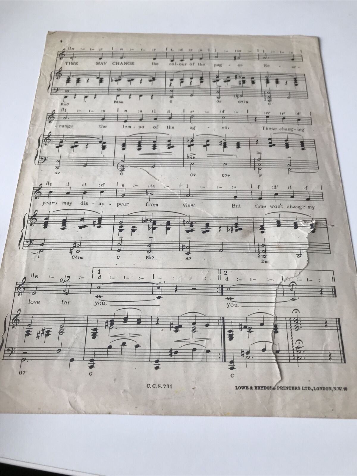 MAID TO MEASURE Vintage Sheet Music TIME MAY CHANGE Jessie Matthews 1948 DAMAGED