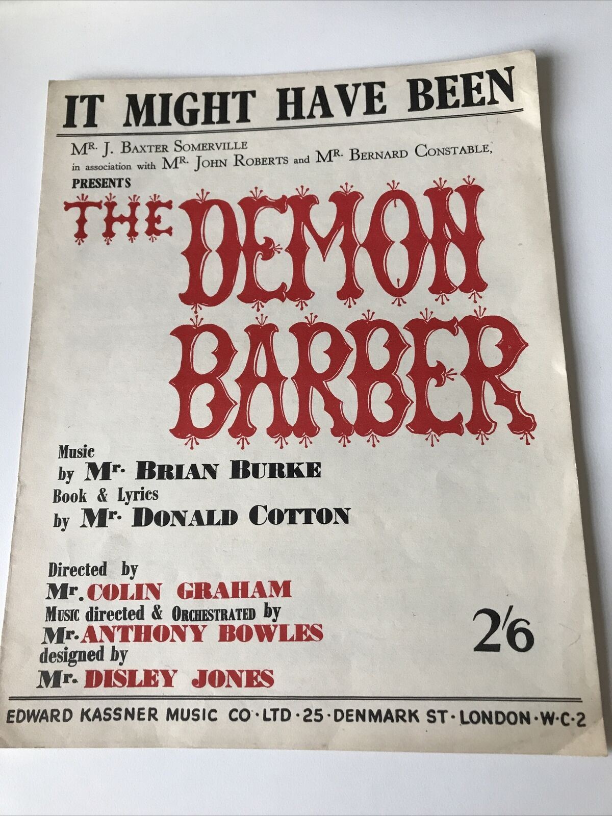 Vintage Sheet Music The Demon Barber ‘It Might Have Been’ Show Memorabilia