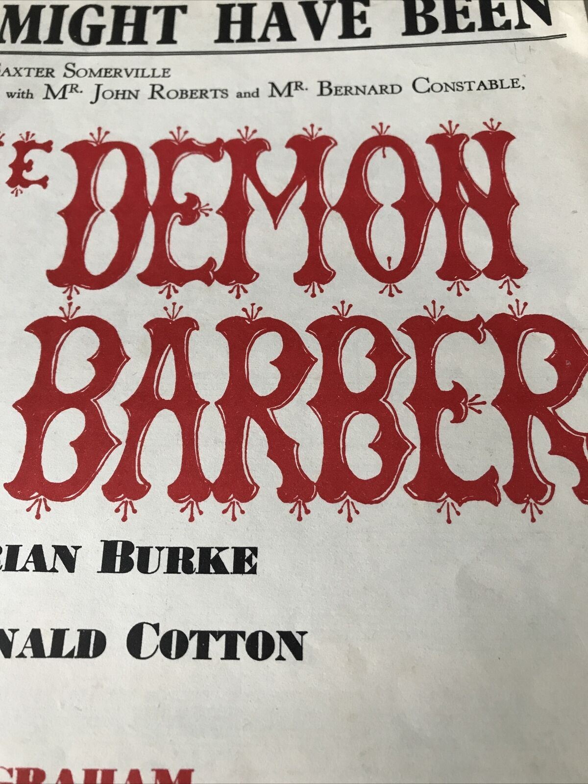 Vintage Sheet Music The Demon Barber ‘It Might Have Been’ Show Memorabilia