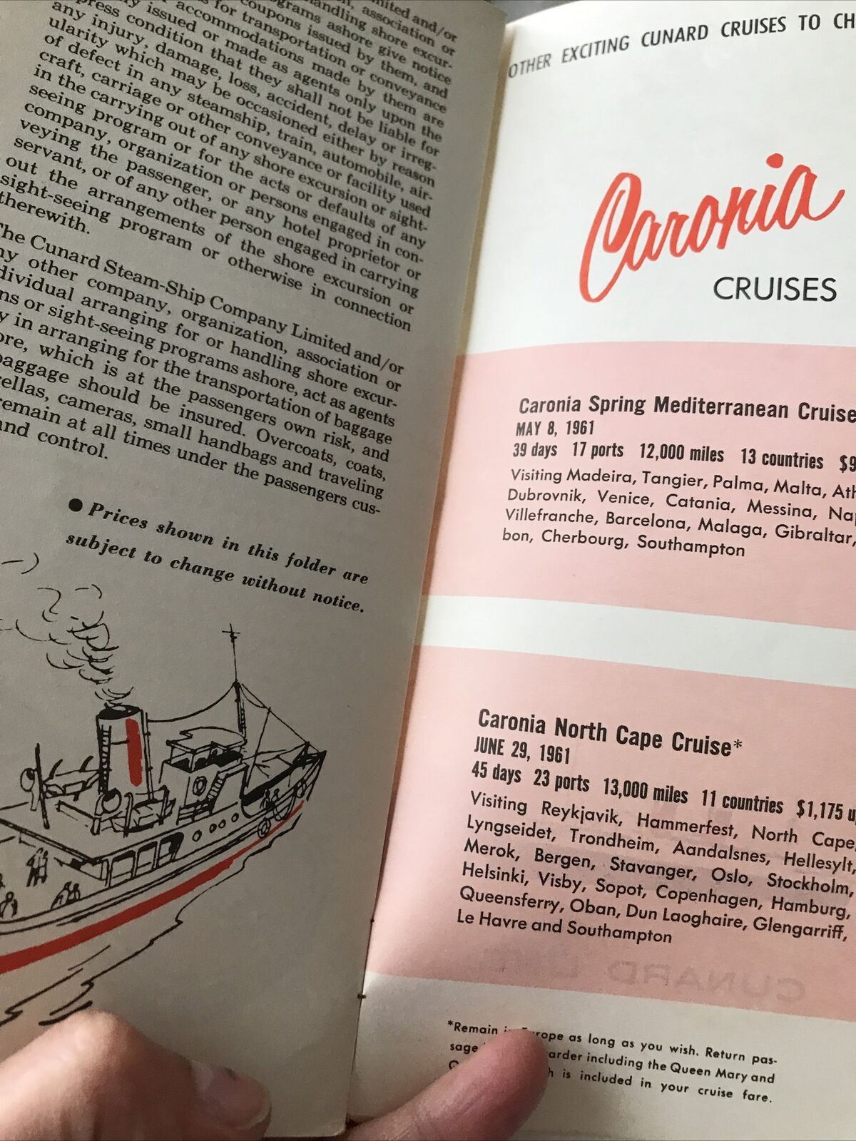 Cunard Cruise Memorabilia 1960s West Indies South America Shore Excursions Book