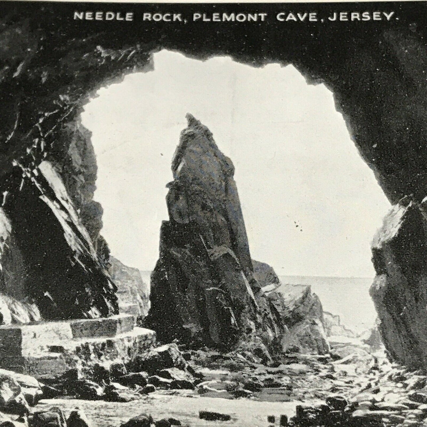 Vintage Postcard Black White Jersey Needle Rock Plemont Cave