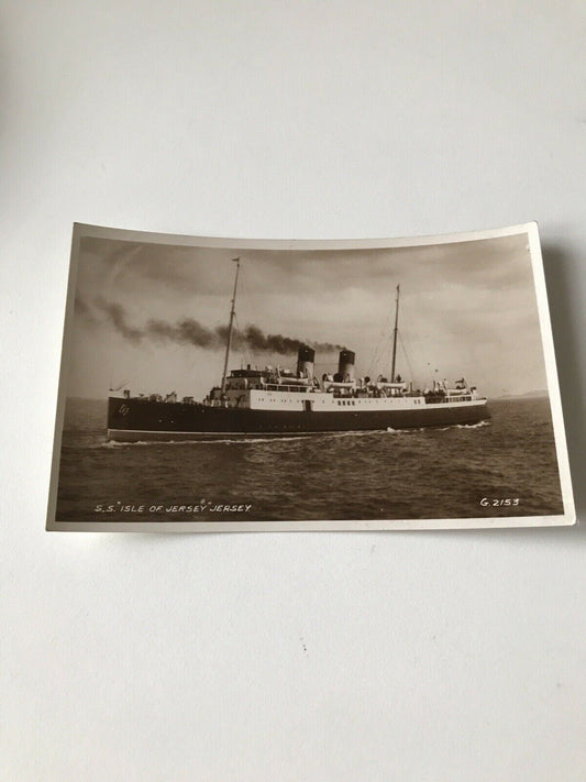 Vintage Postcard Black White Sepia SS Isle Of Jersey Boat Ship RP