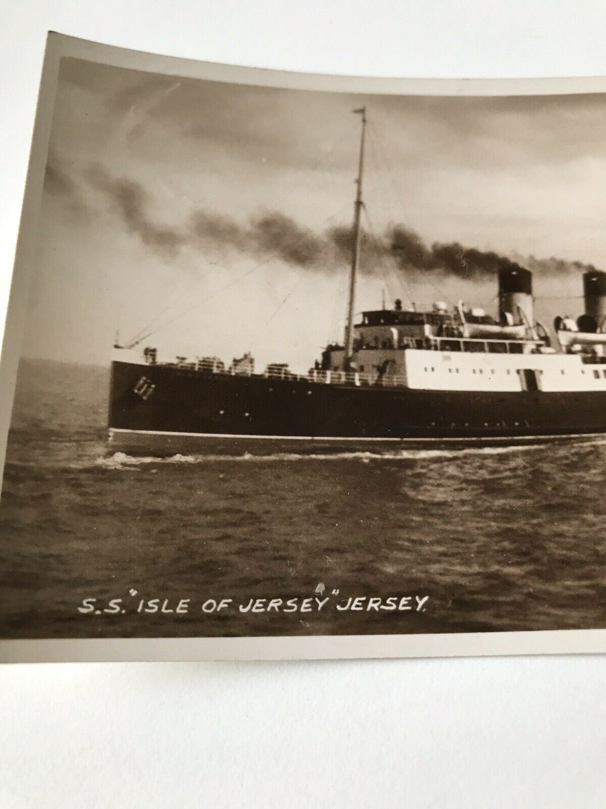 Vintage Postcard Black White Sepia SS Isle Of Jersey Boat Ship RP