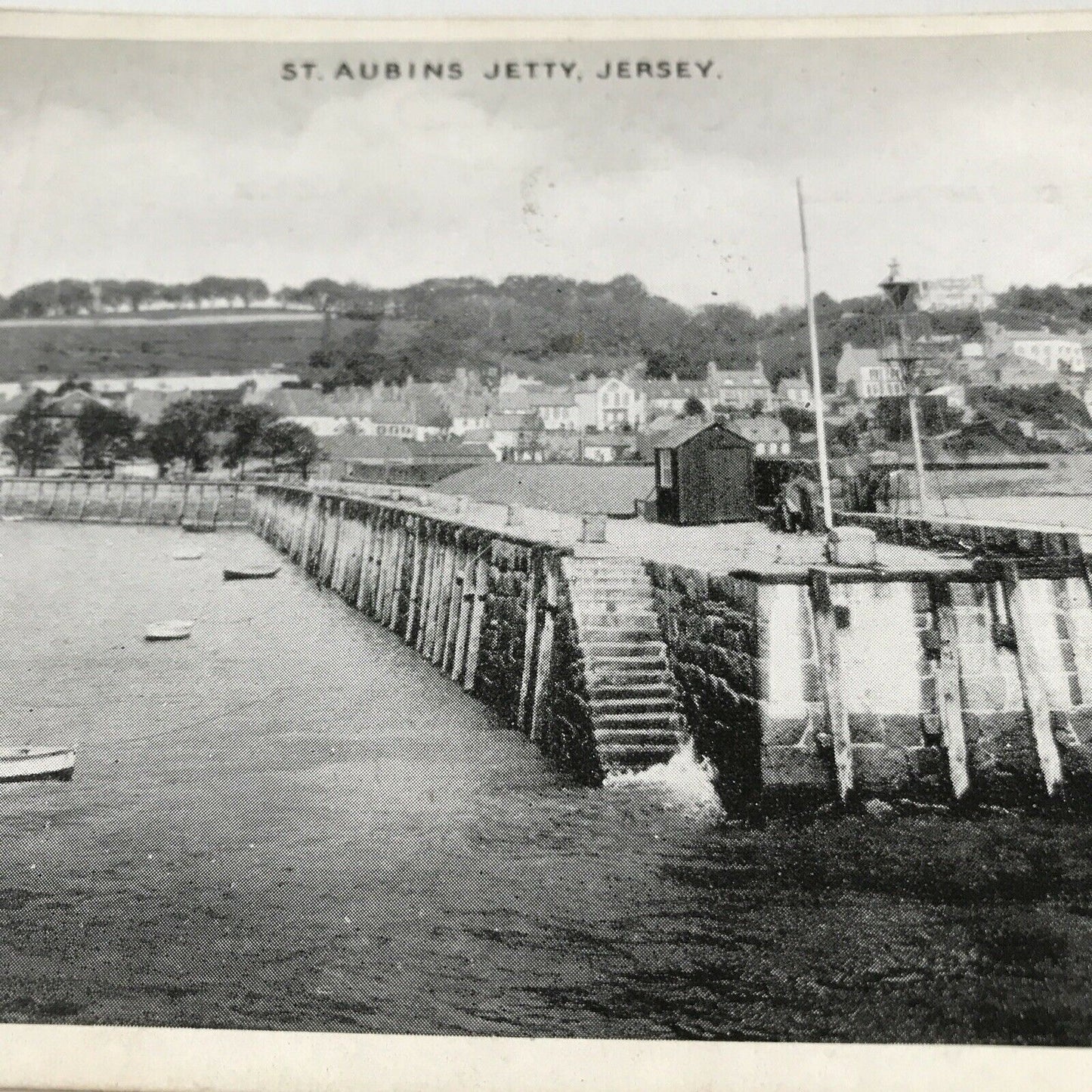 Vintage Postcard Black White St Aubins Jetty Jersey Sea Coastline Boats