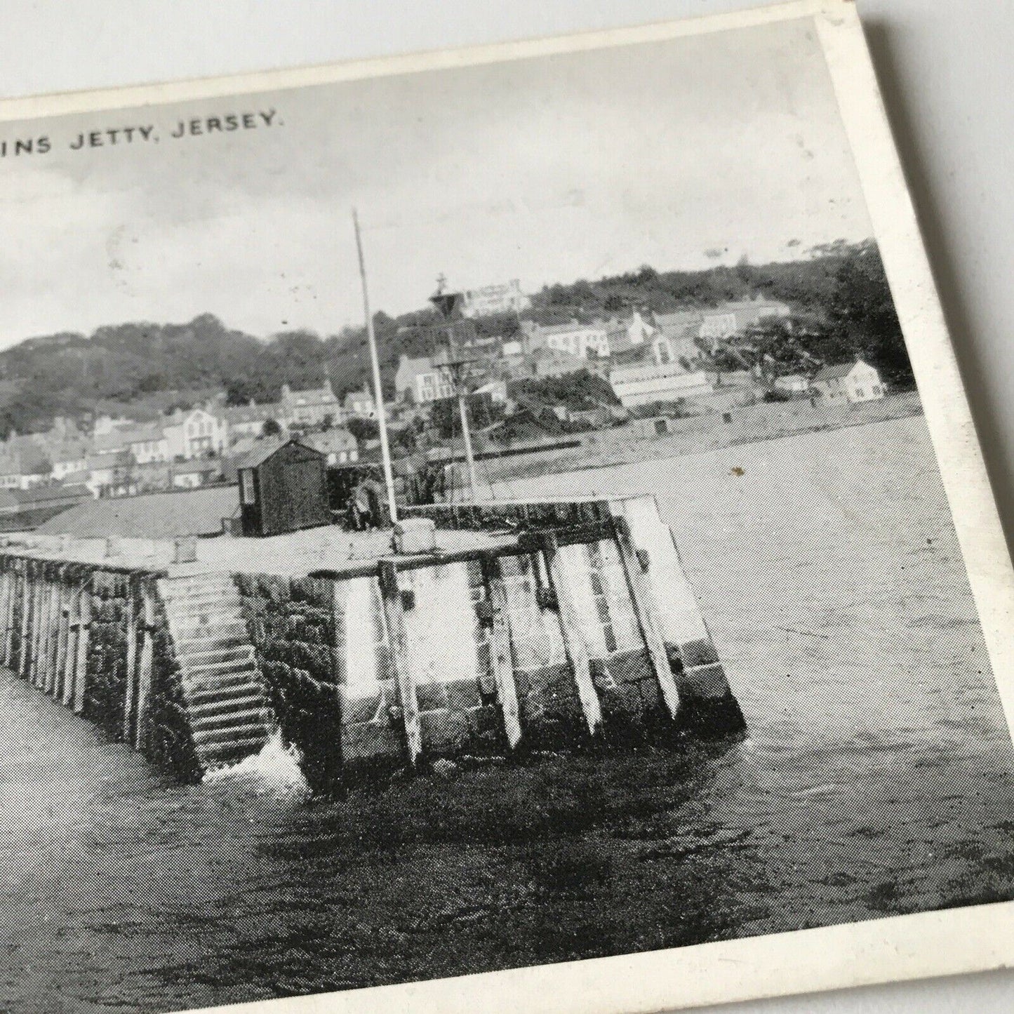 Vintage Postcard Black White St Aubins Jetty Jersey Sea Coastline Boats