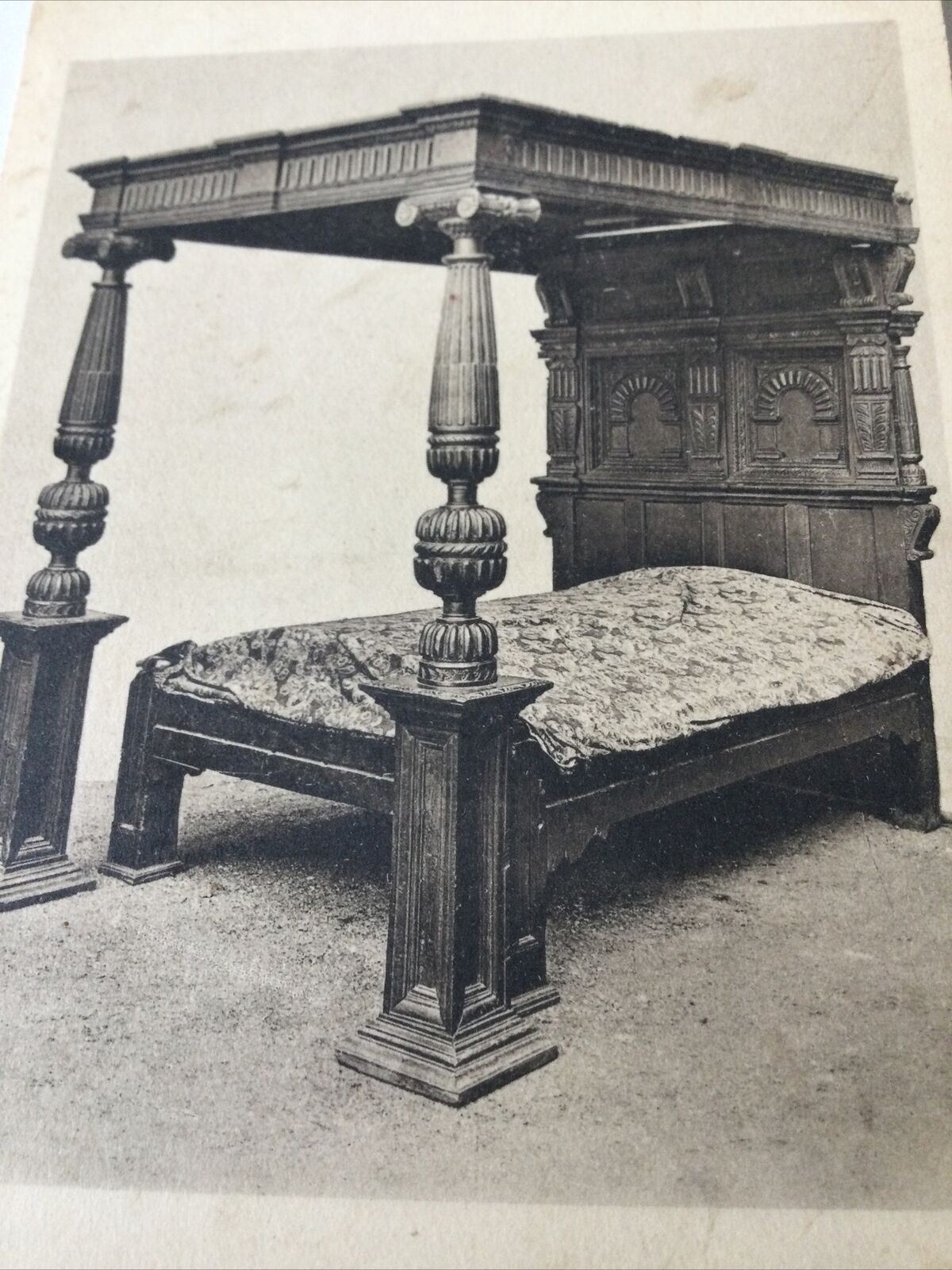 Vintage Postcard Black White V & A Museum Walnut Bedstead 1593 English 4 Poster