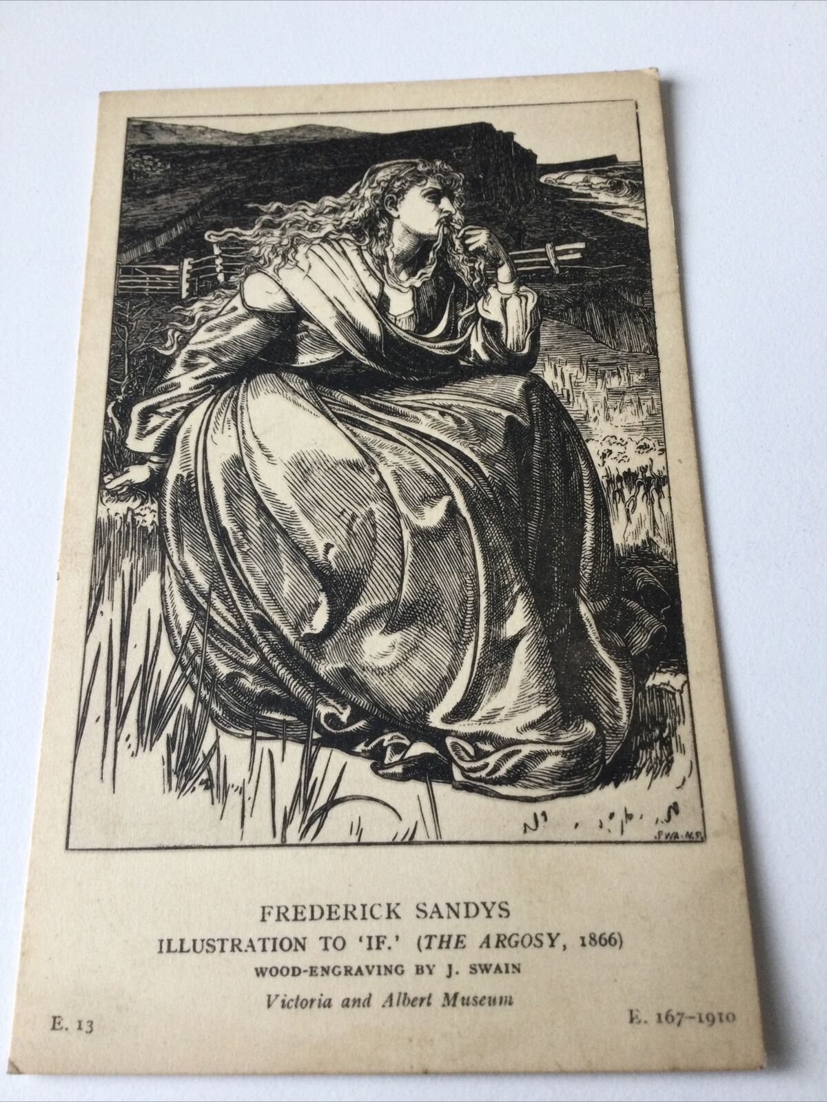 Vintage Postcard Black White V & A Museum Frederick Sandys Wood Engraving ‘If’