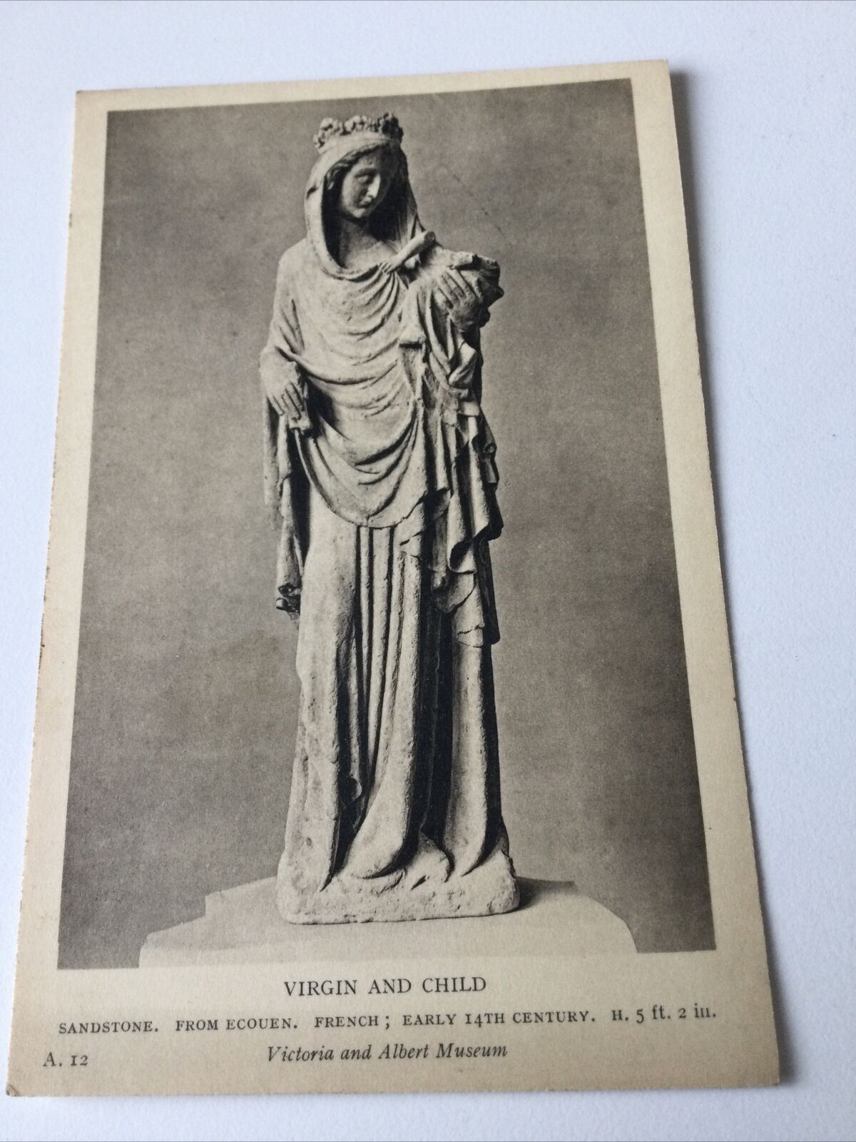 Vintage Postcard Black White V & A Museum Virgin & Child C14th French Sandstone