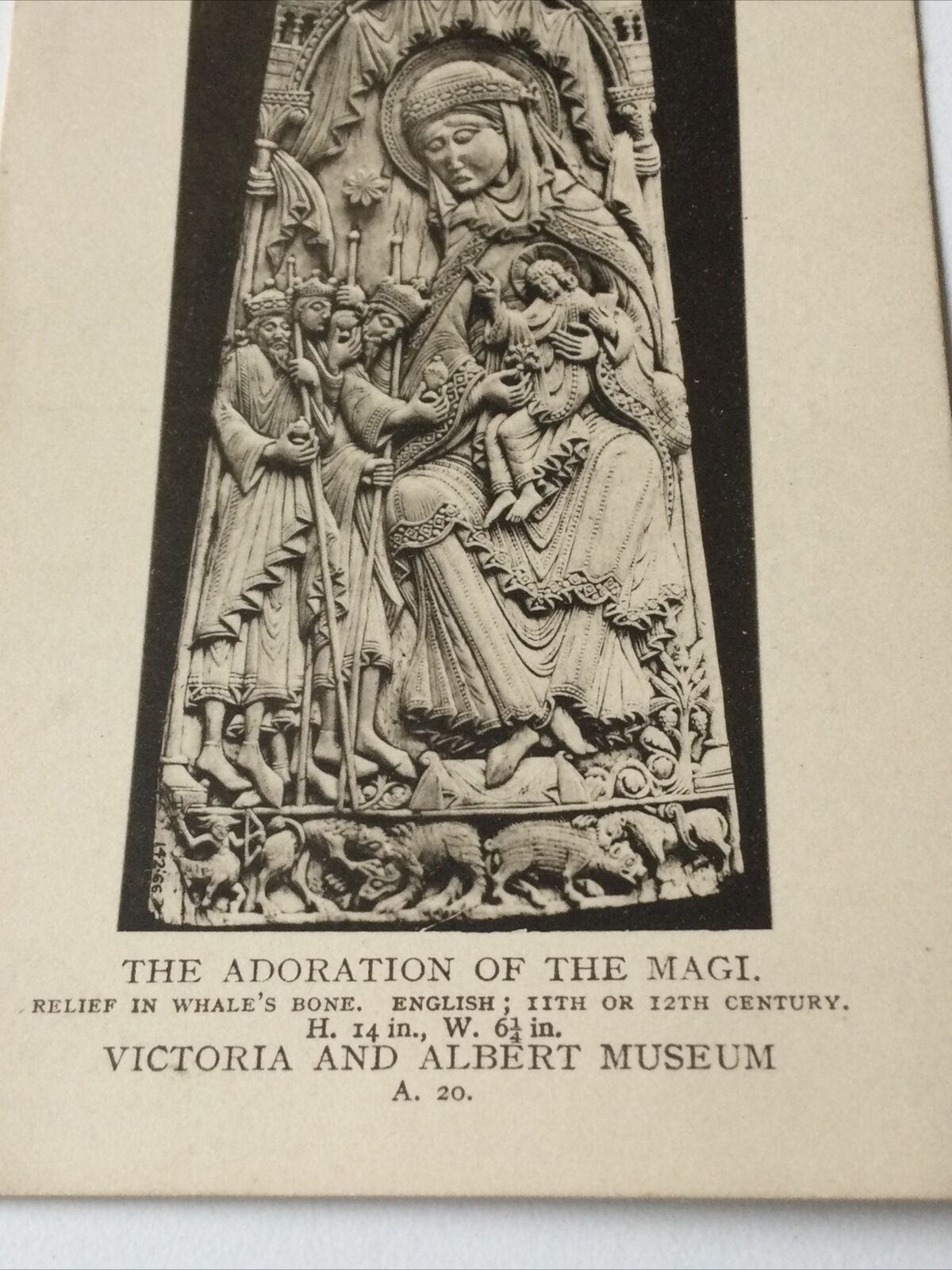 Vintage Postcard Black White V & A Museum Adoration Of The Magi Relief Sculpture