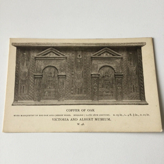 Vintage Postcard Black White V & A Museum Oak Coffer Chest C16th English Cherry