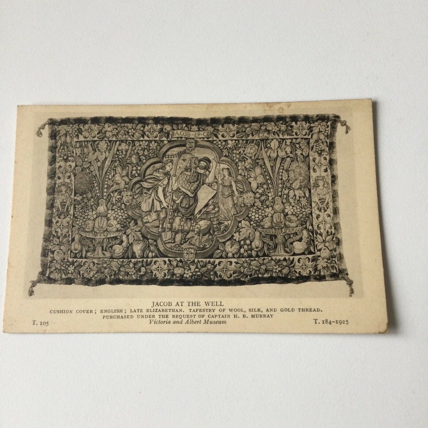 Vintage Postcard Black White V & A Museum Jacob At The Well Elizabethan Tapestry