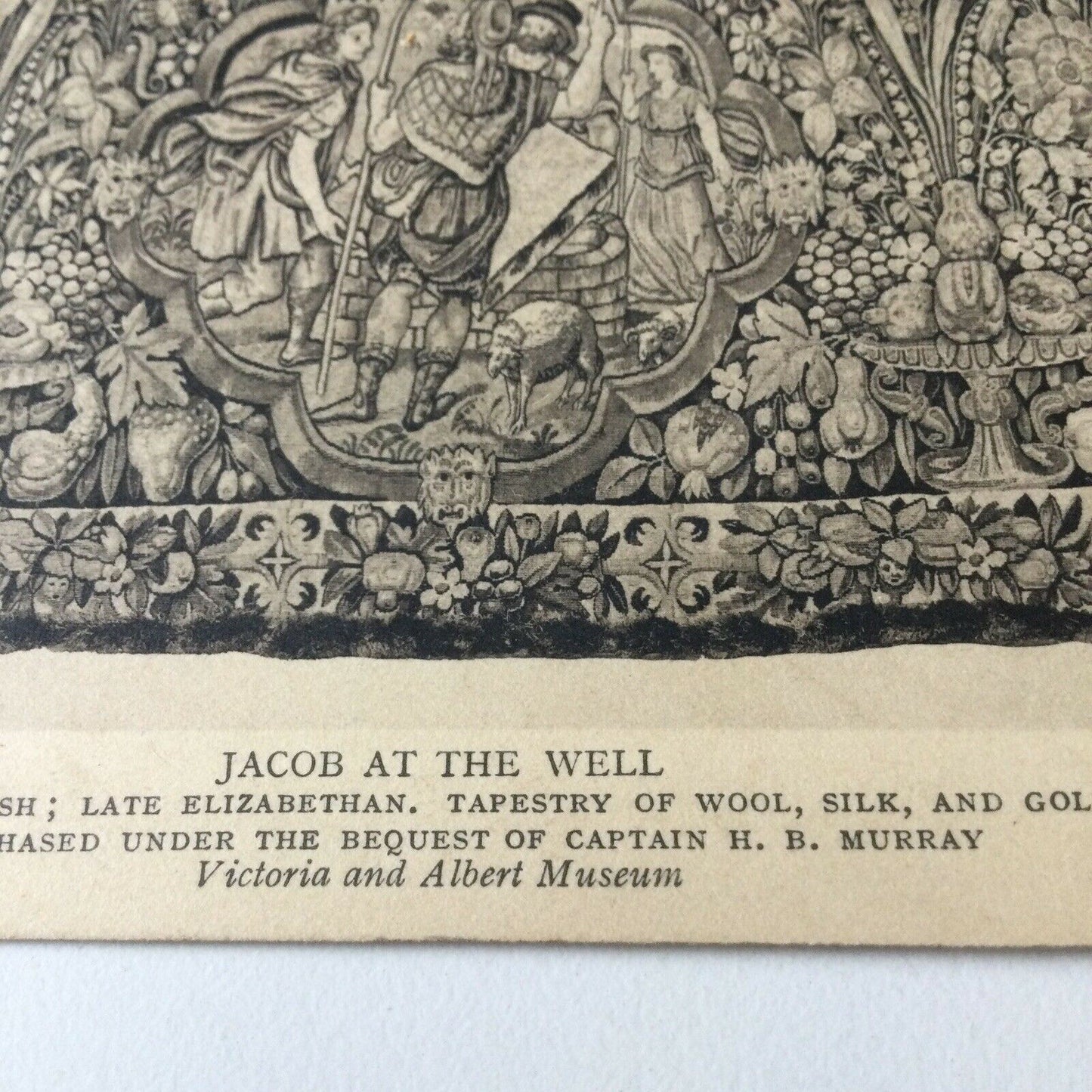 Vintage Postcard Black White V & A Museum Jacob At The Well Elizabethan Tapestry