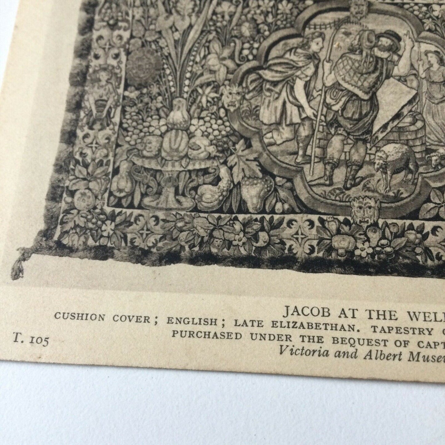 Vintage Postcard Black White V & A Museum Jacob At The Well Elizabethan Tapestry