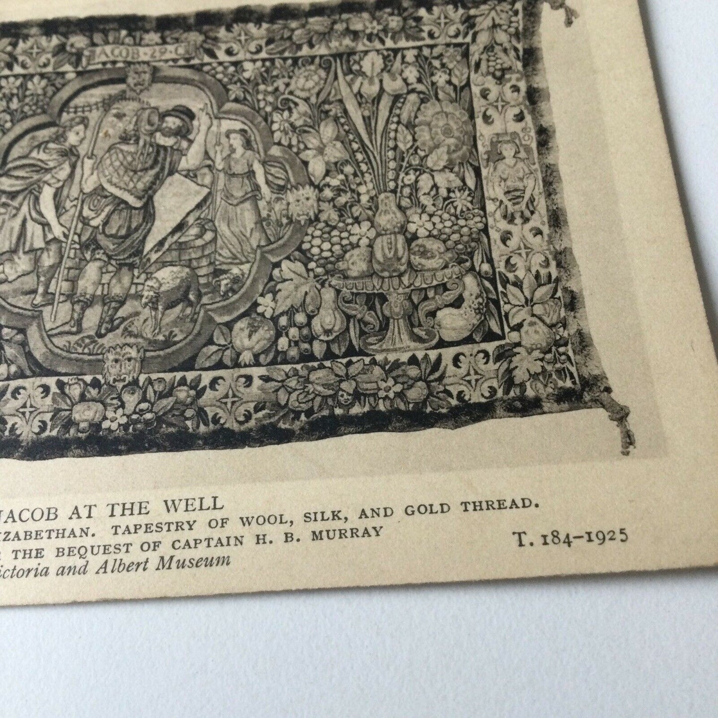 Vintage Postcard Black White V & A Museum Jacob At The Well Elizabethan Tapestry