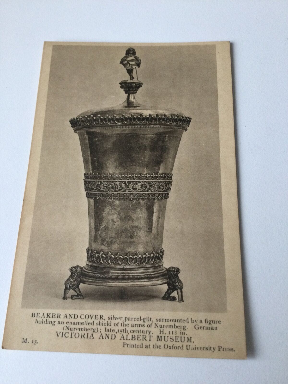 Vintage Postcard Black White V & A Museum Silver Gilt Beaker & Cover Nuremberg