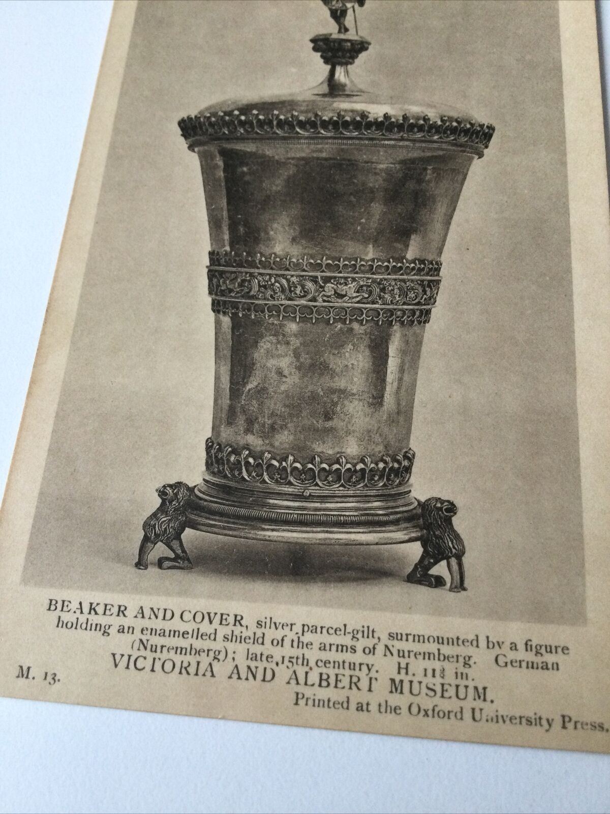 Vintage Postcard Black White V & A Museum Silver Gilt Beaker & Cover Nuremberg