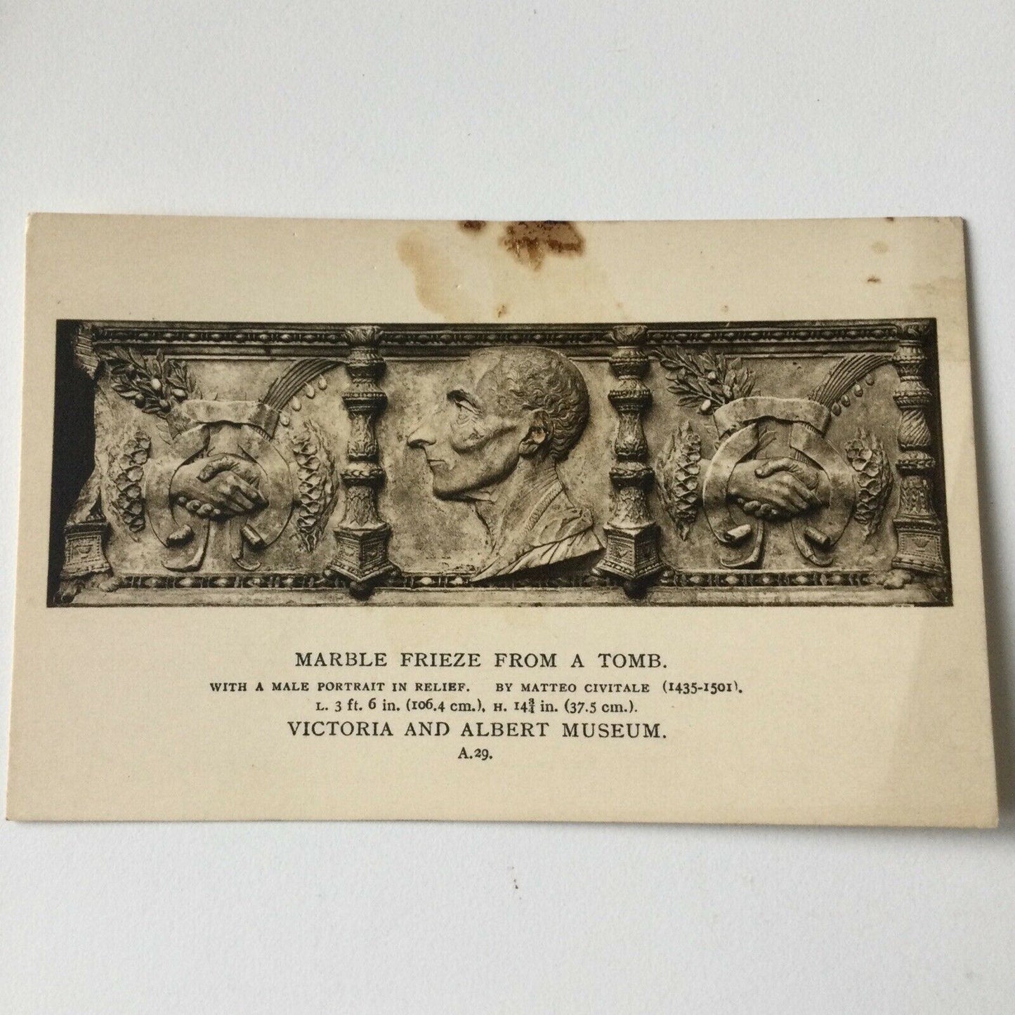 Vintage Postcard Black White V & A Museum Matter Citivale C15th Marble Frieze